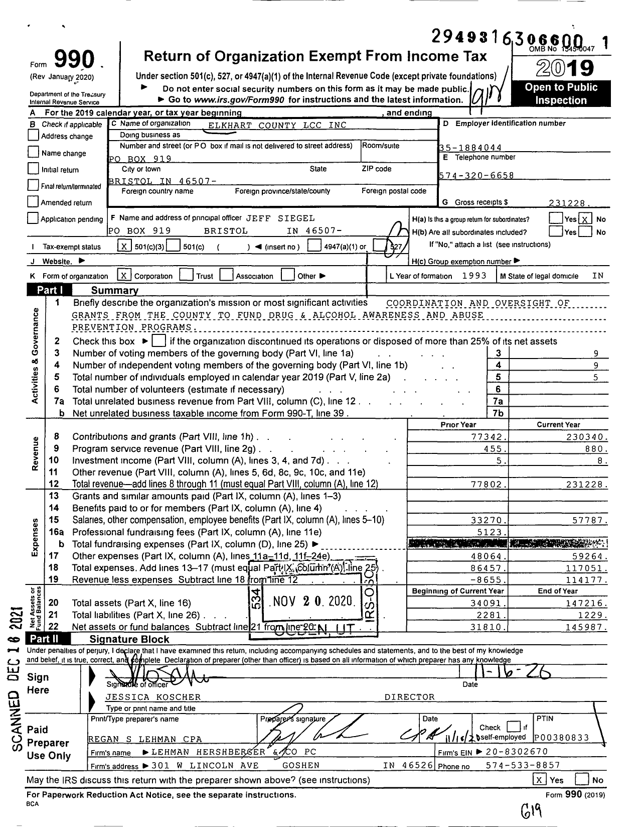 Image of first page of 2019 Form 990 for Elkhart County Drug-Free Partnershi