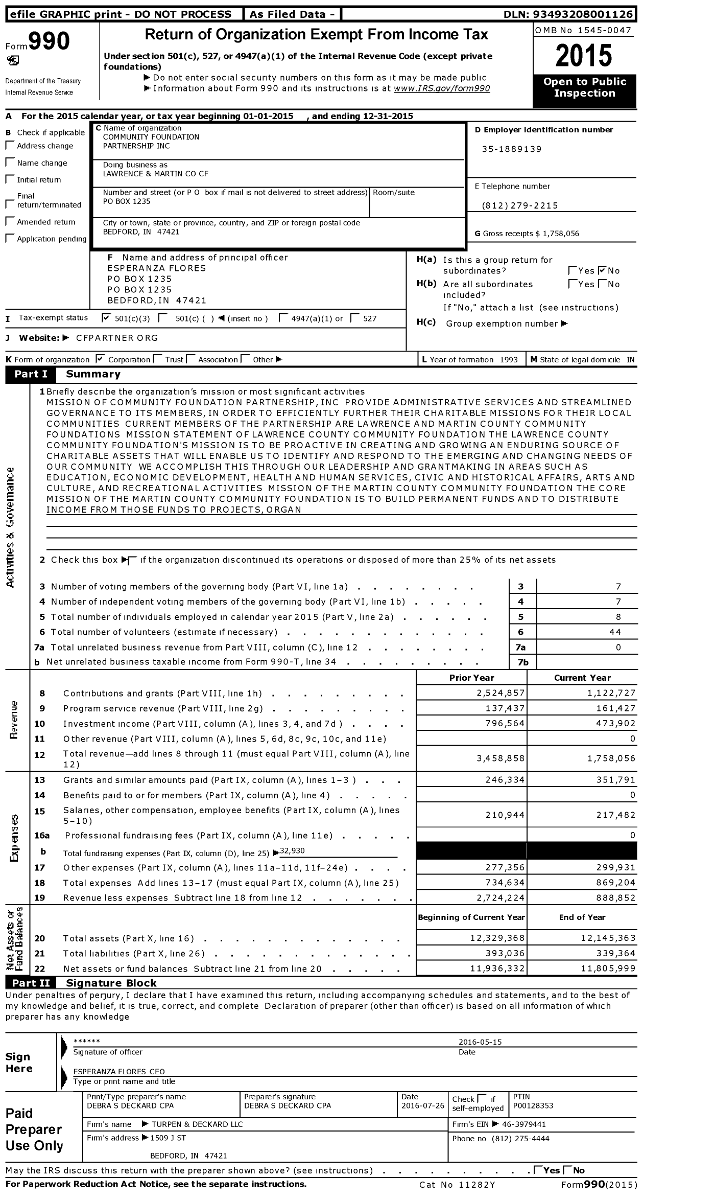 Image of first page of 2015 Form 990 for Lawrence Martin Comm Foundations