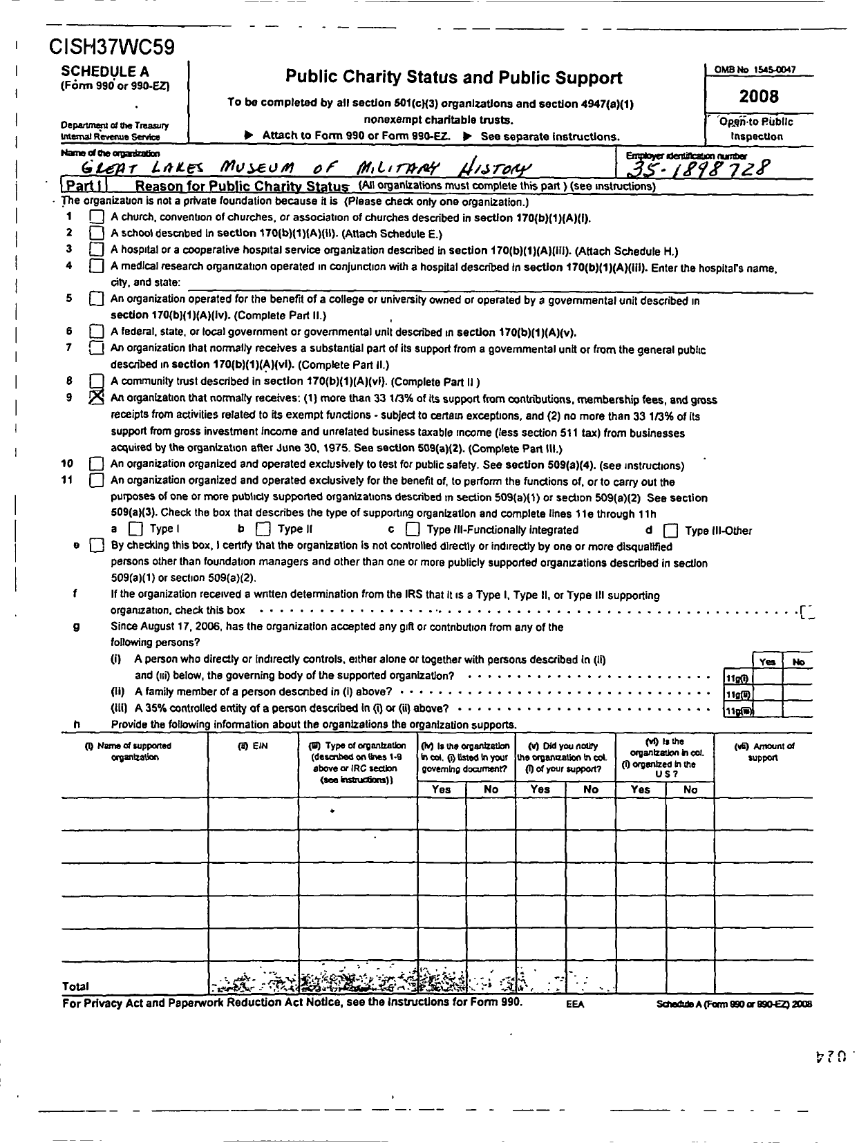 Image of first page of 2008 Form 990ER for The Great Lakes Museum of Military History