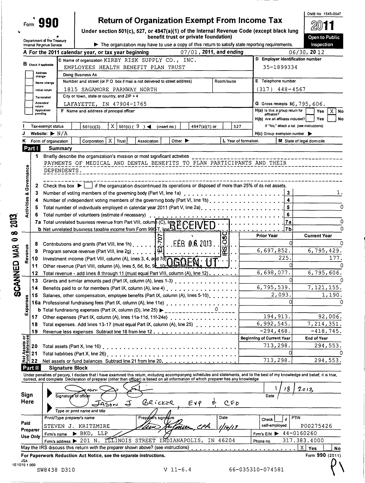 Image of first page of 2011 Form 990O for Kirby Risk Corporation Employee Benefit Plan Trust