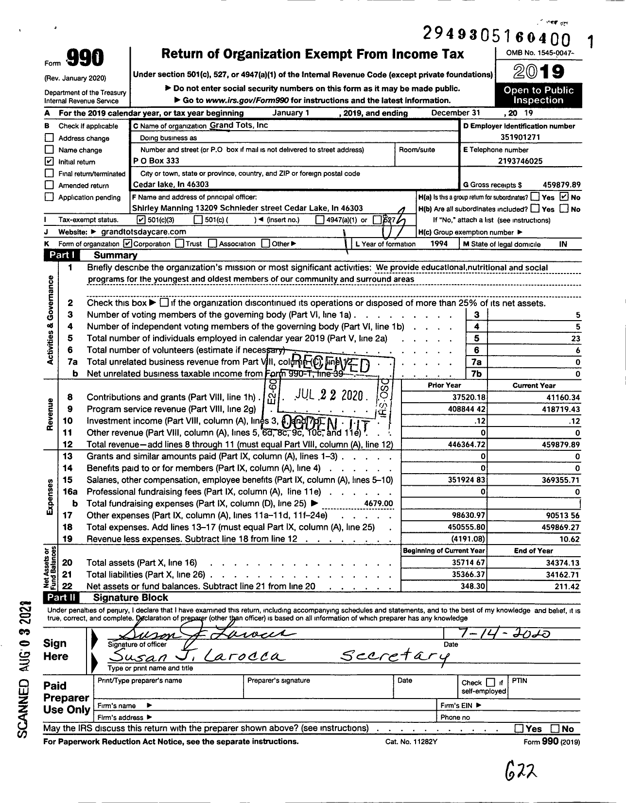 Image of first page of 2019 Form 990 for Grand Tots