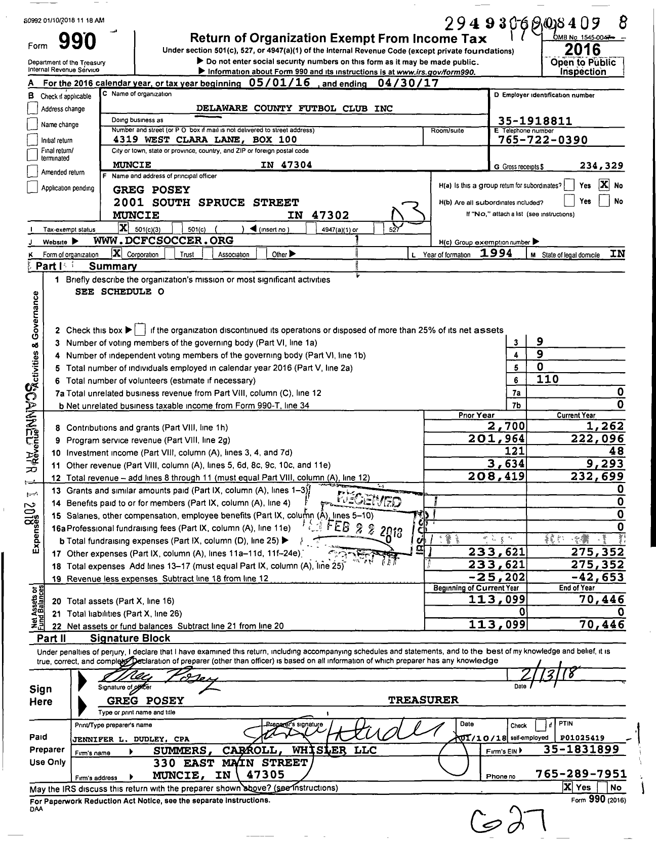 Image of first page of 2016 Form 990 for Delaware County Futbol Club