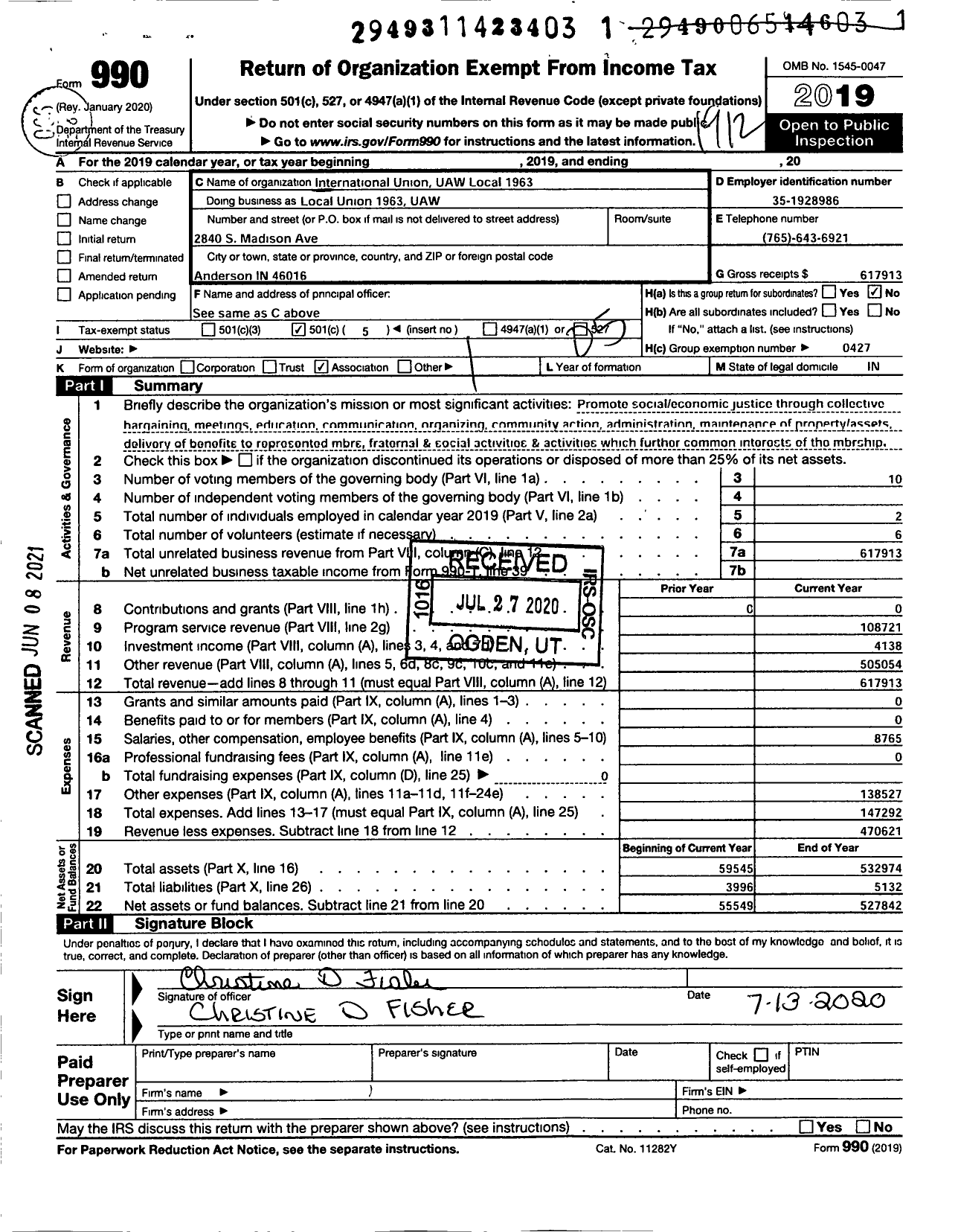 Image of first page of 2019 Form 990O for UAW - Local Union 1963 UAW