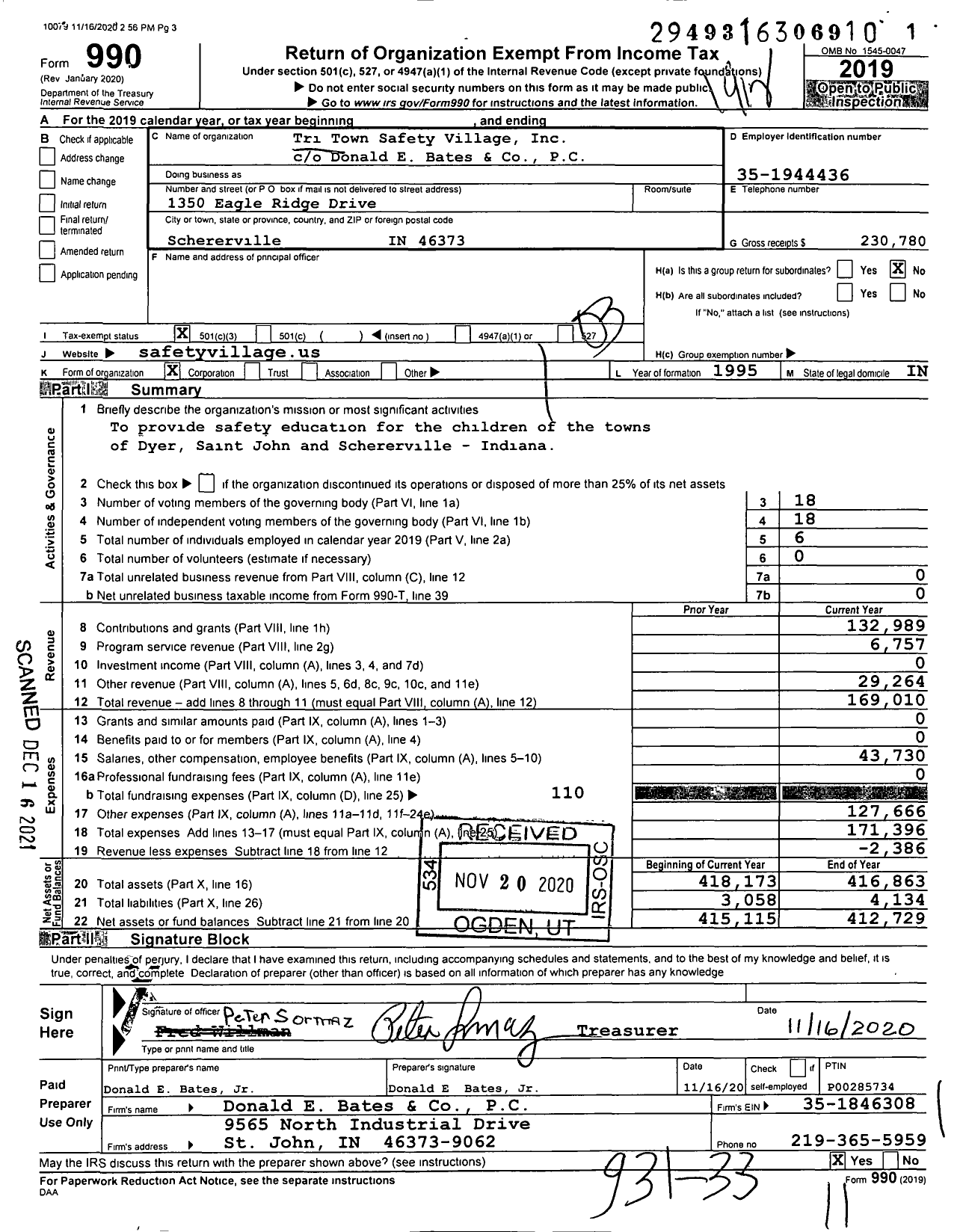 Image of first page of 2019 Form 990 for Tri Town Safety Village