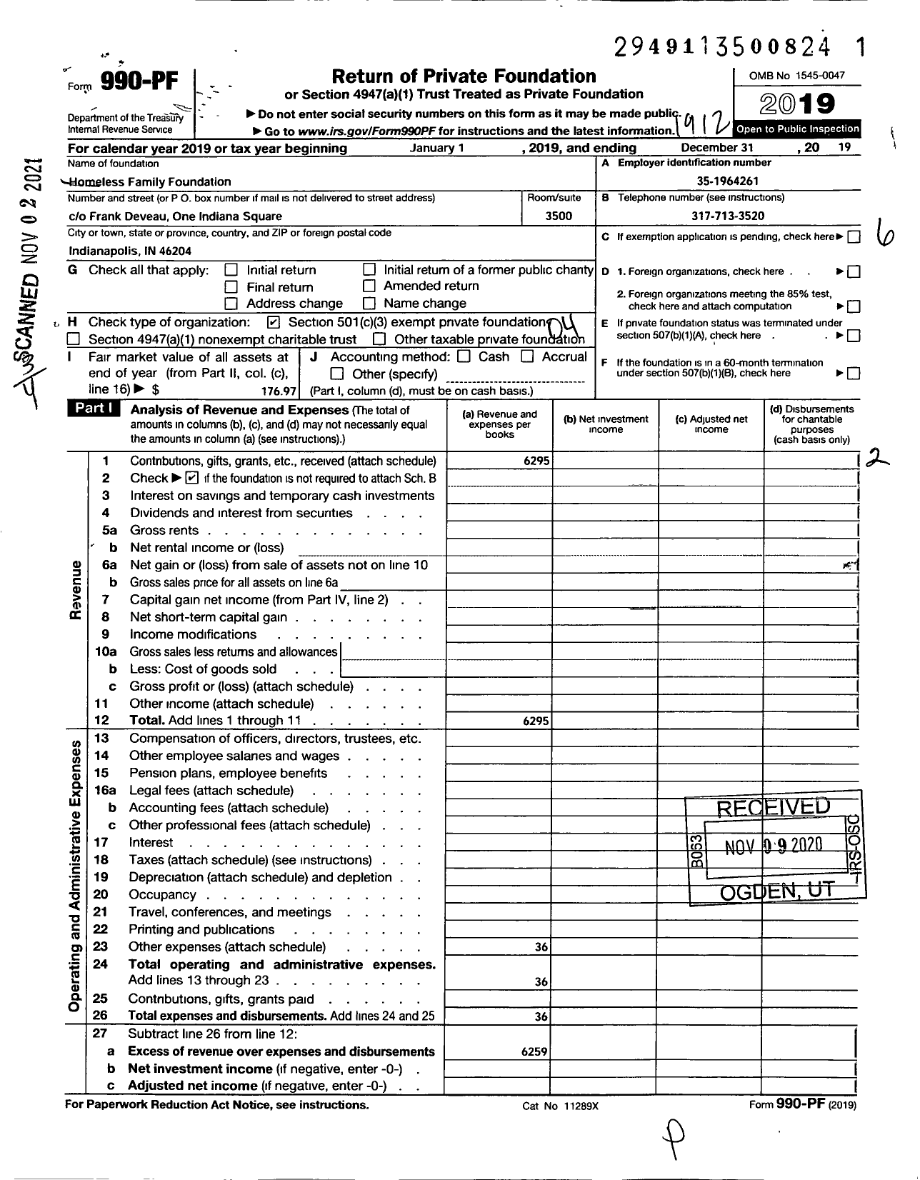 Image of first page of 2019 Form 990PF for Homeless Family Foundation