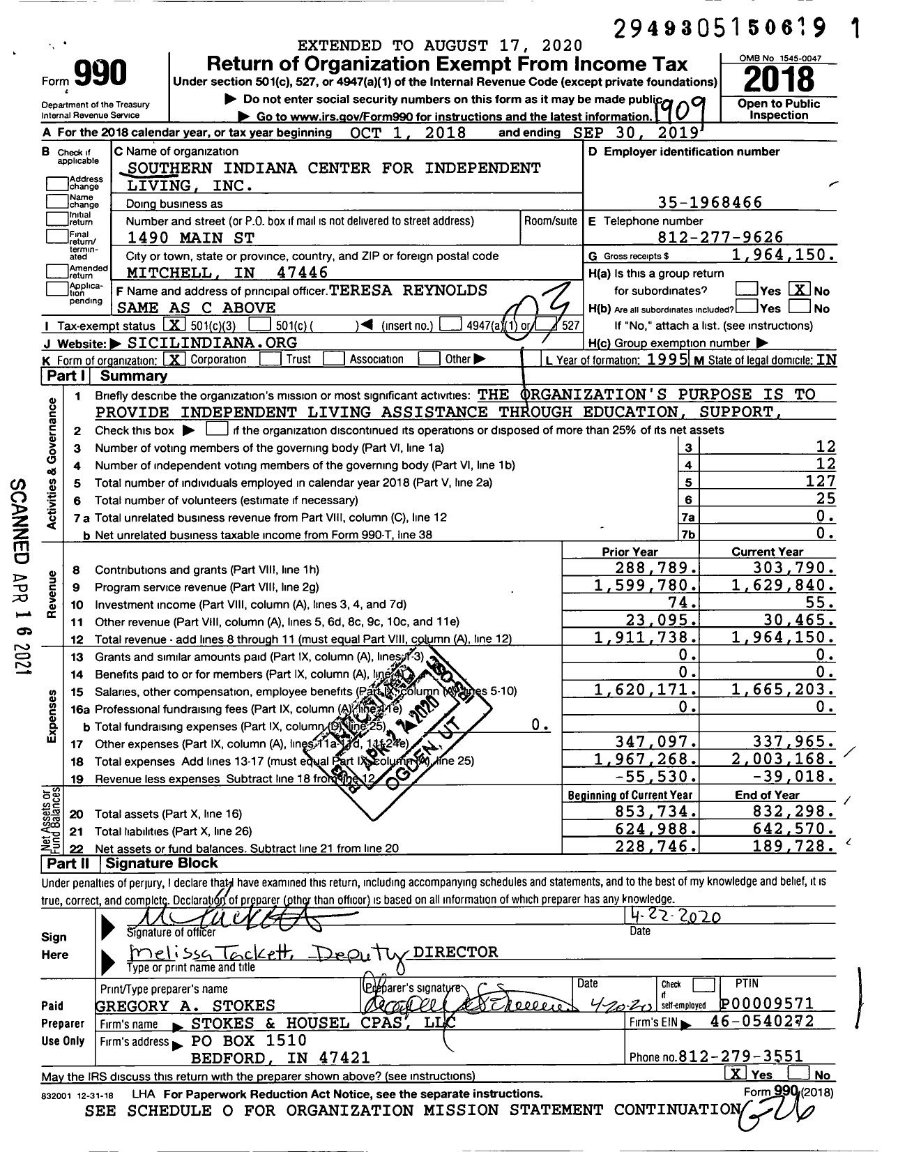 Image of first page of 2018 Form 990 for The Solutions Center (SICIL)