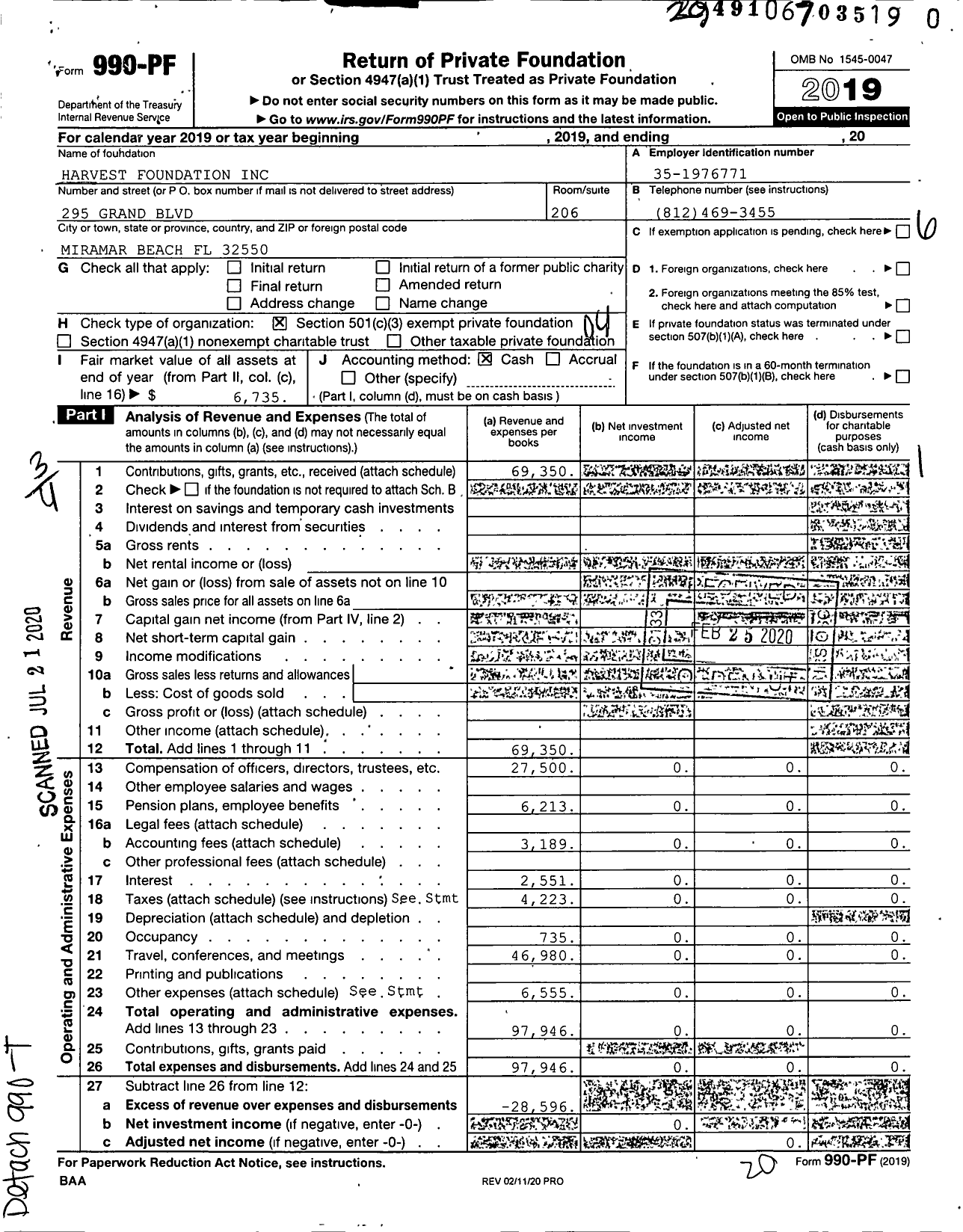 Image of first page of 2019 Form 990PR for Harvest Foundation