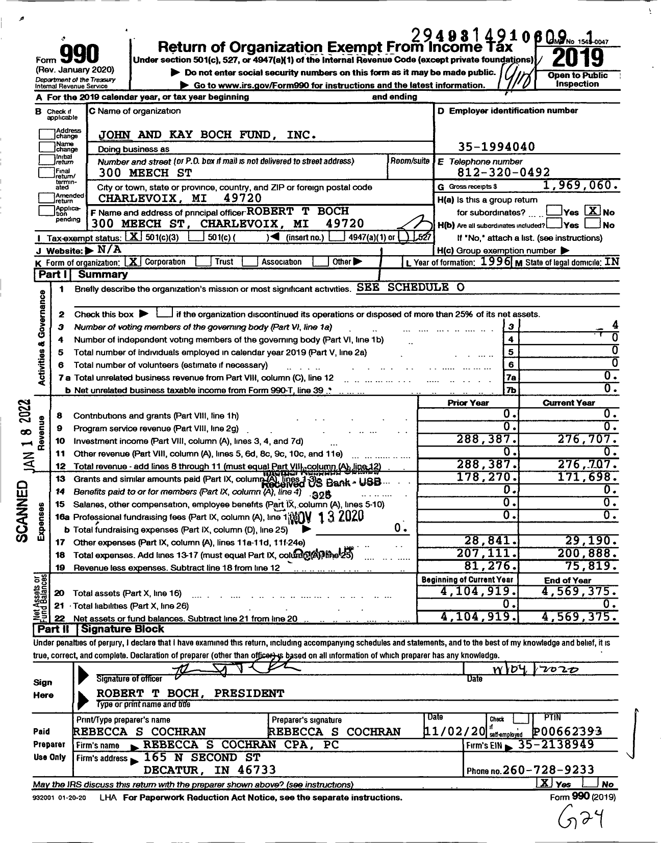 Image of first page of 2019 Form 990 for John and Kay Boch Fund