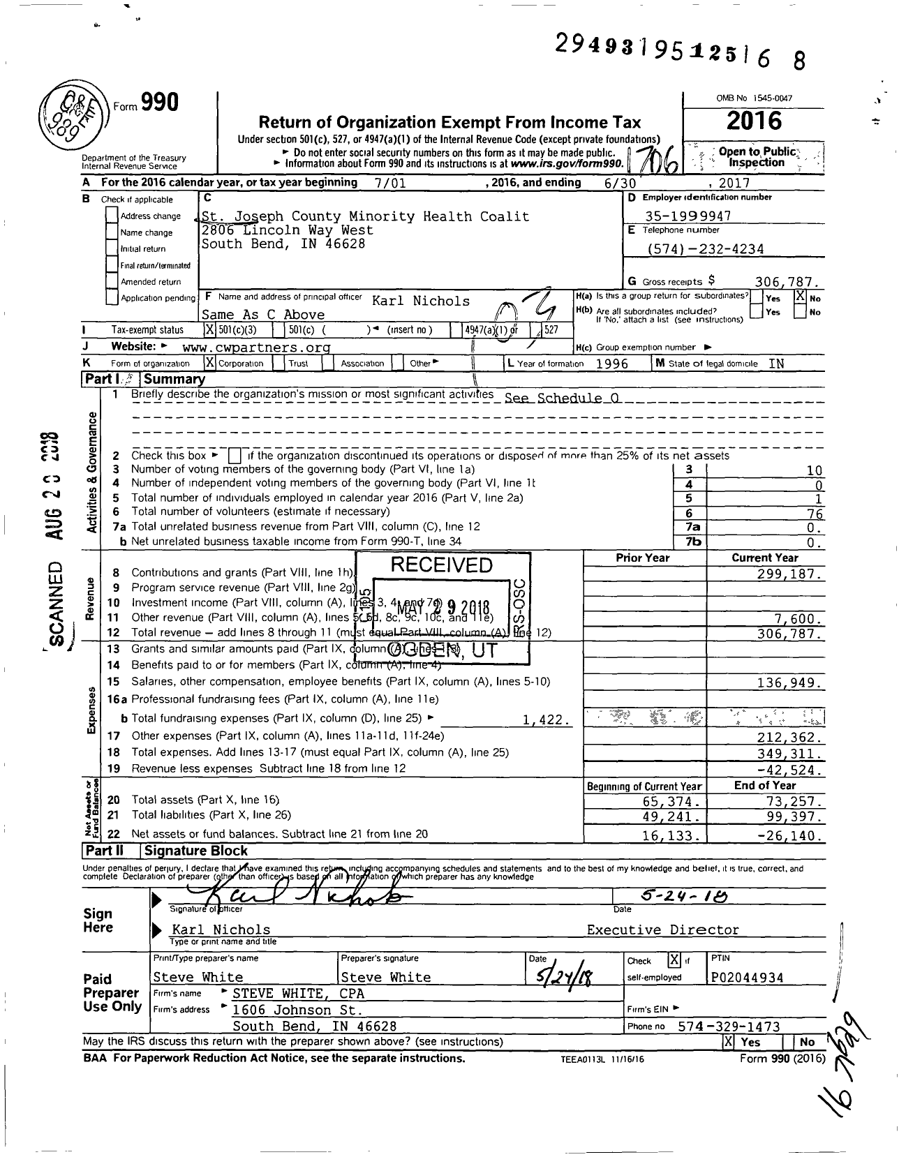 Image of first page of 2016 Form 990 for St Joseph County Minority Health Coalit