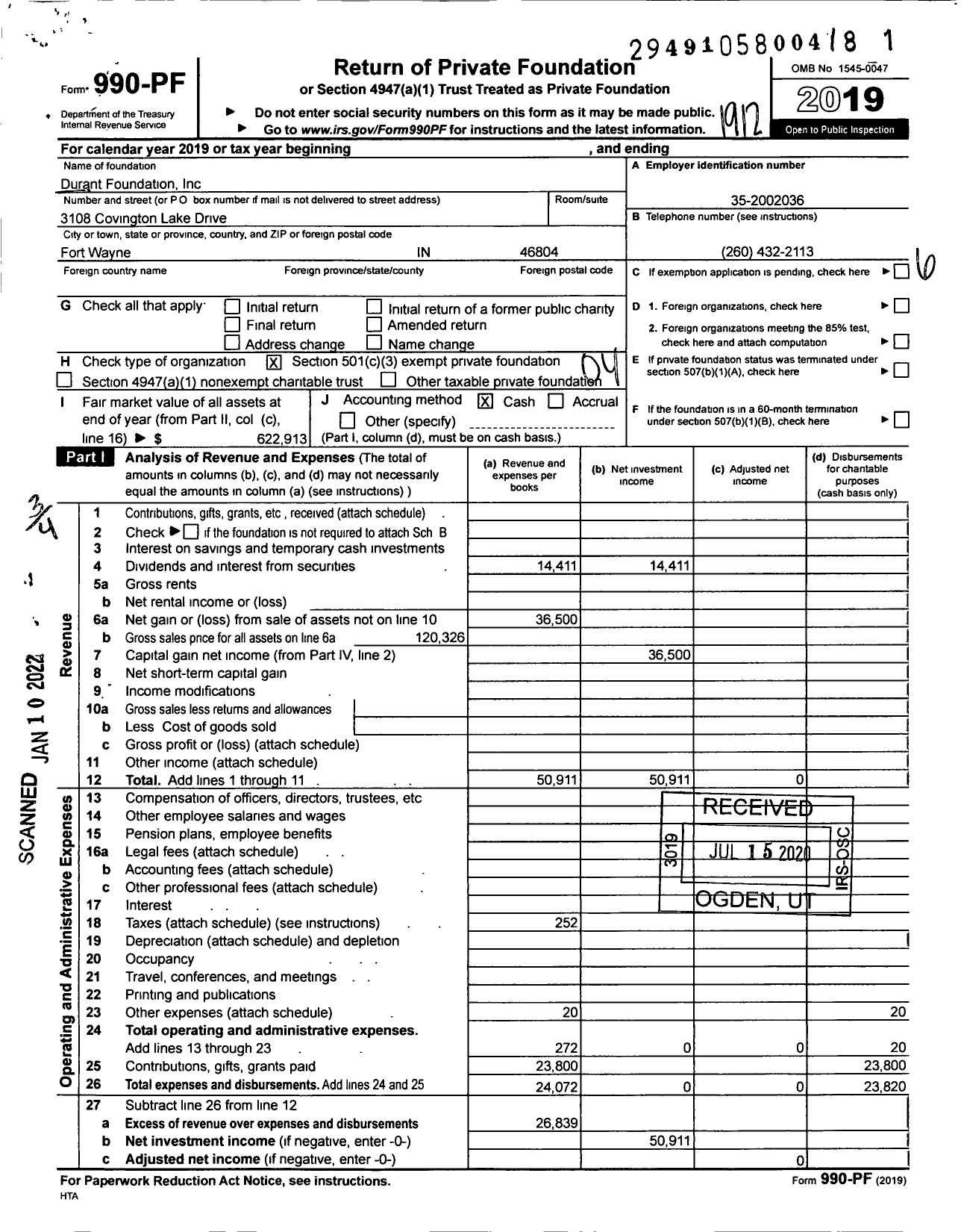 Image of first page of 2019 Form 990PF for Mac and Pat Parker Family Foundation