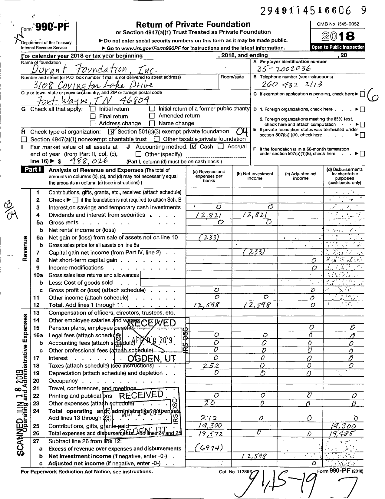 Image of first page of 2018 Form 990PF for Mac and Pat Parker Family Foundation