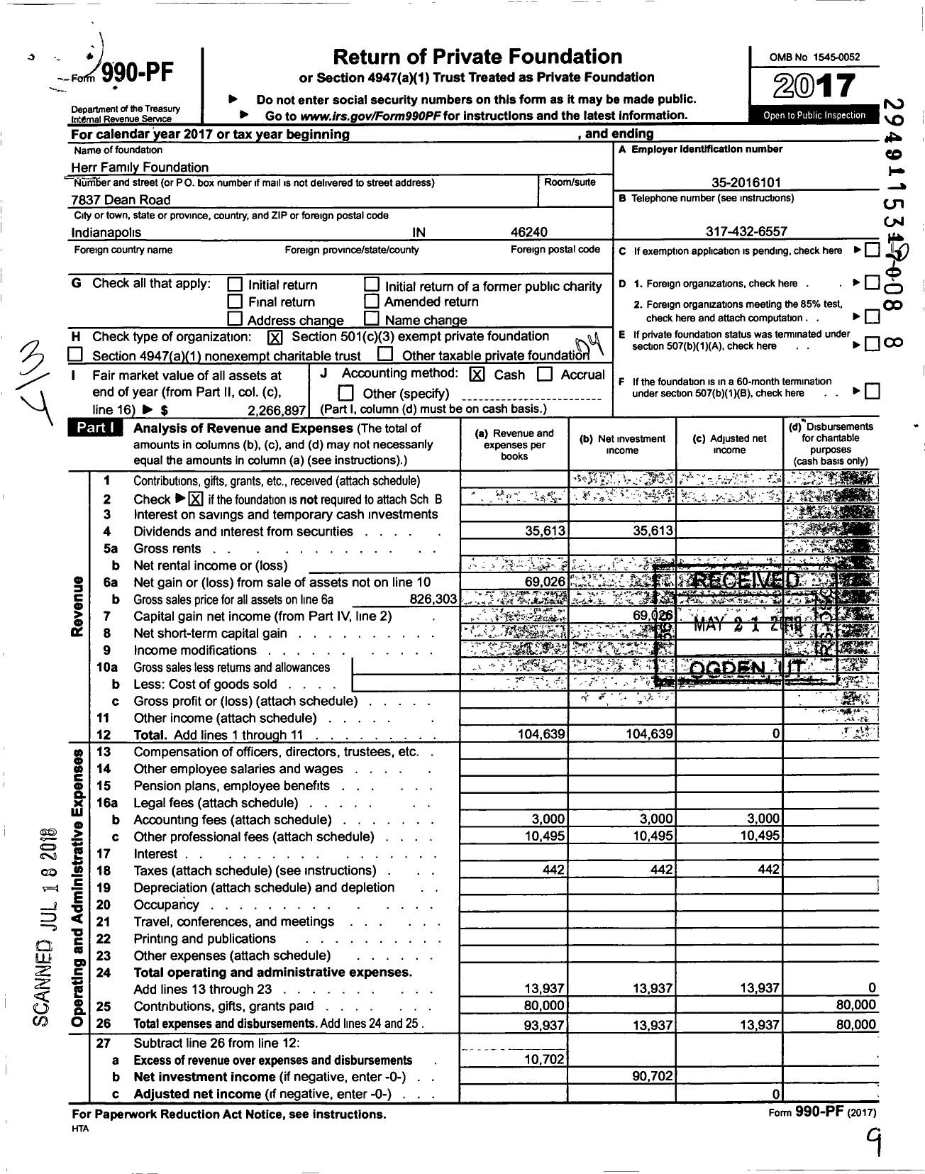Image of first page of 2017 Form 990PF for Herr Family Foundation