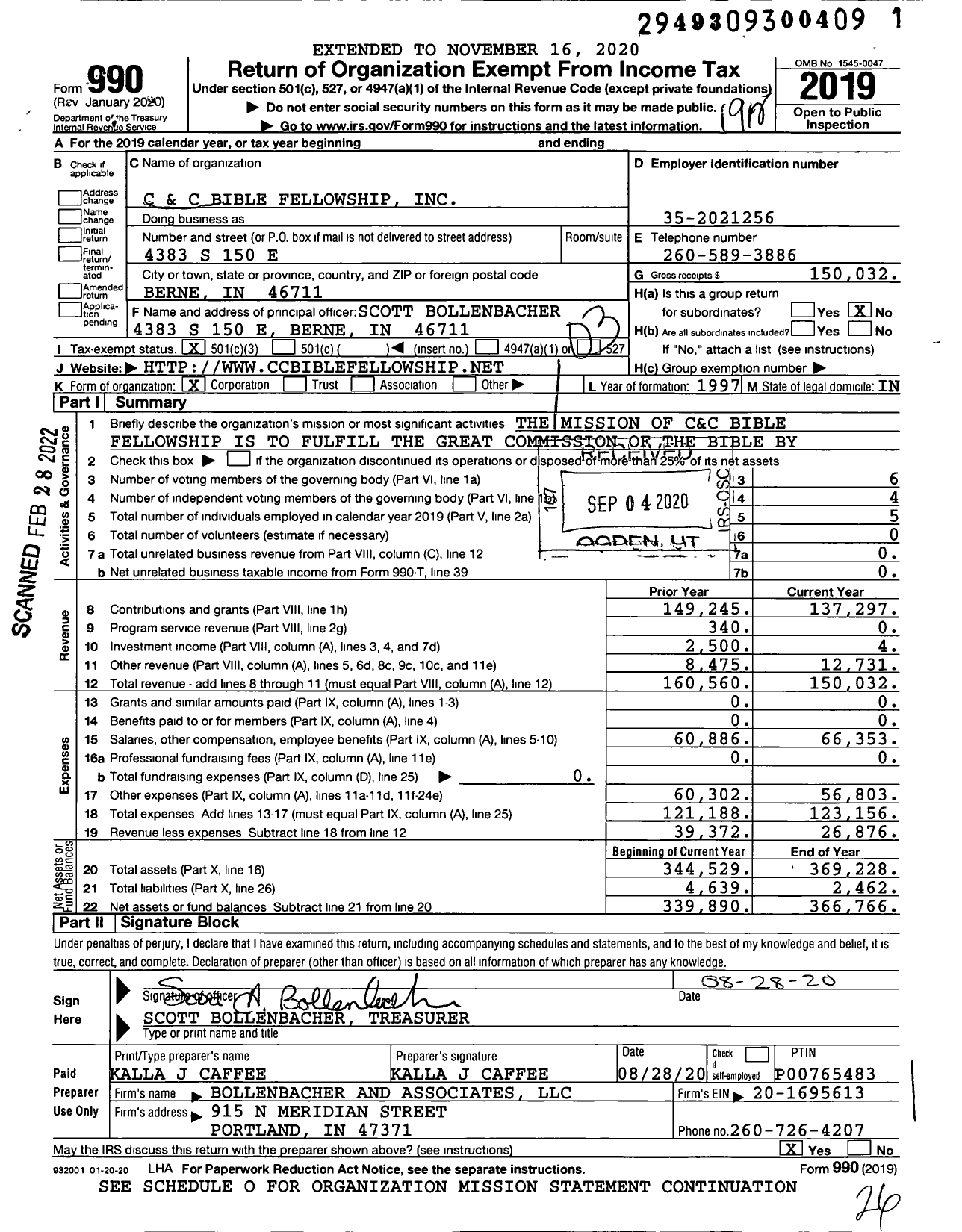 Image of first page of 2019 Form 990 for C and C Bible Fellowship