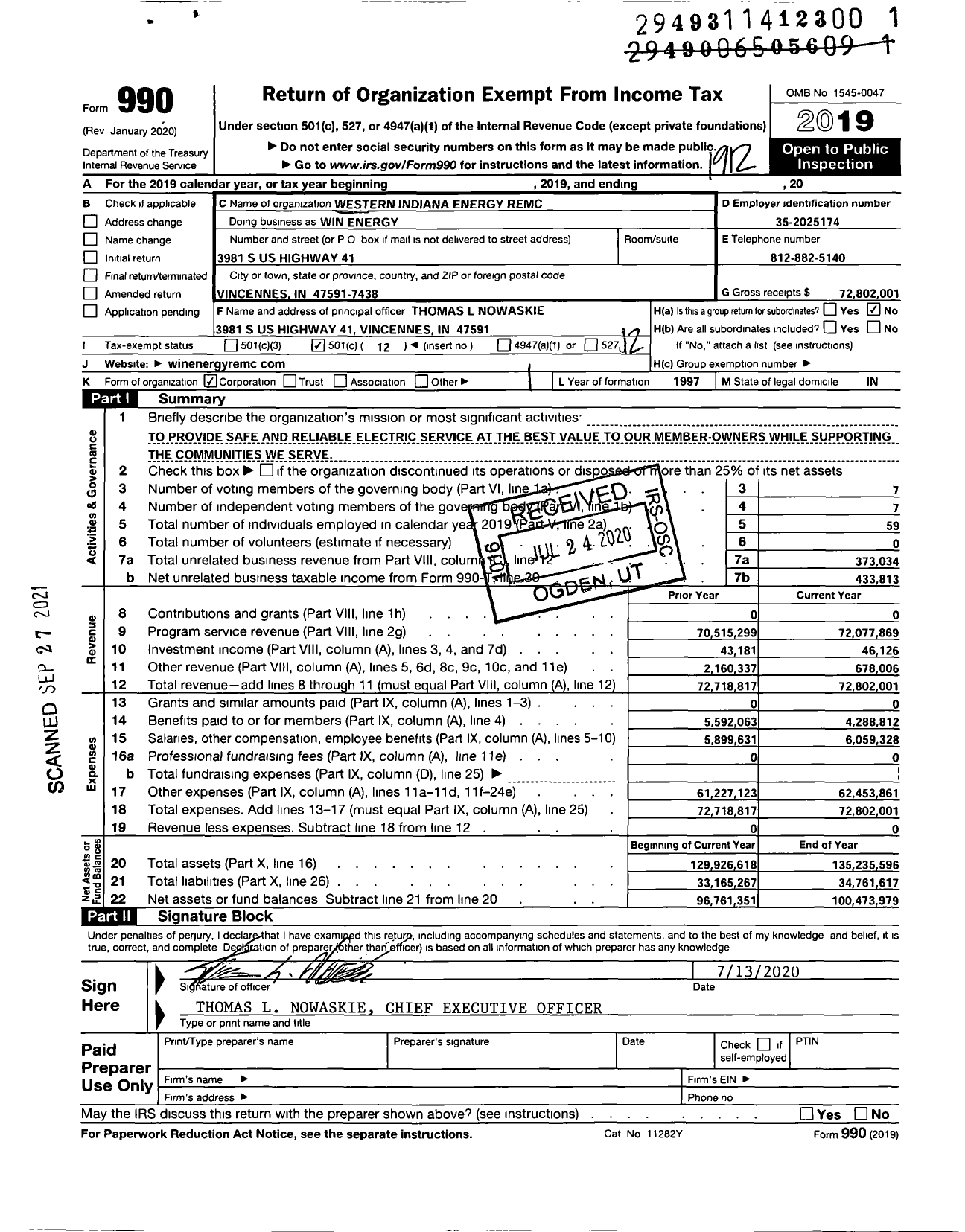 Image of first page of 2019 Form 990O for Win Energy Remc