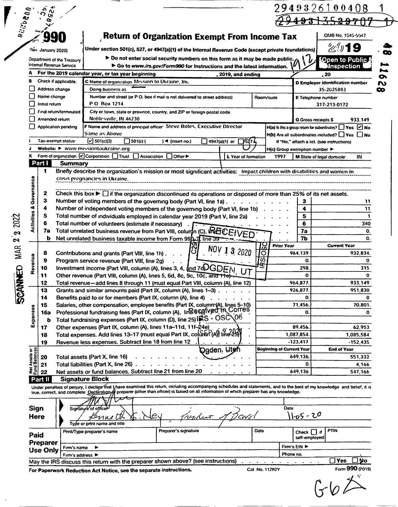 Image of first page of 2019 Form 990 for Mission to Ukraine