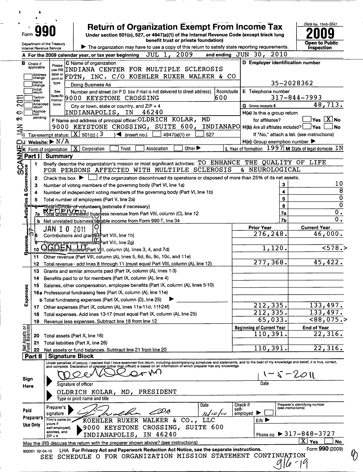 Image of first page of 2009 Form 990 for Walker Health Foundation