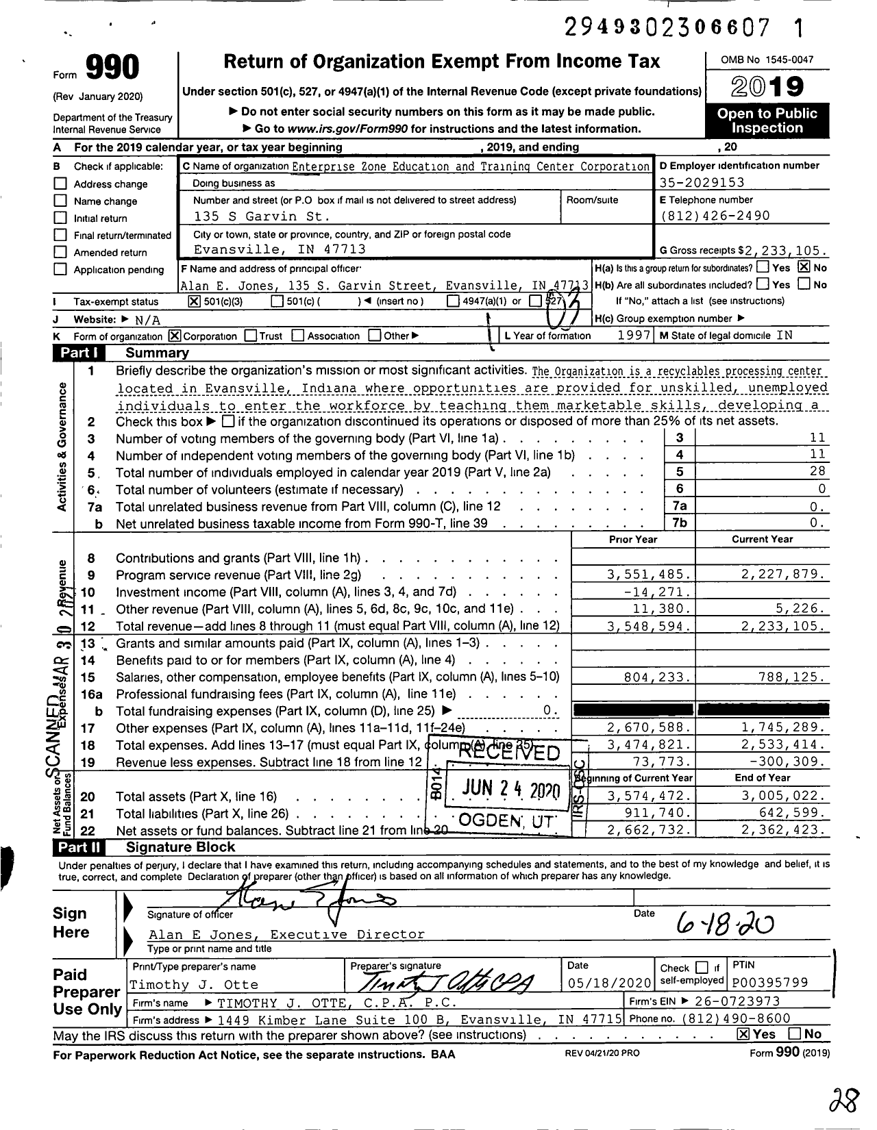 Image of first page of 2019 Form 990 for Tri-State Resource Recovery