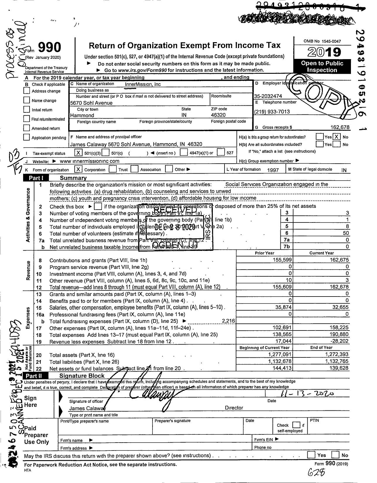 Image of first page of 2019 Form 990 for InnerMission