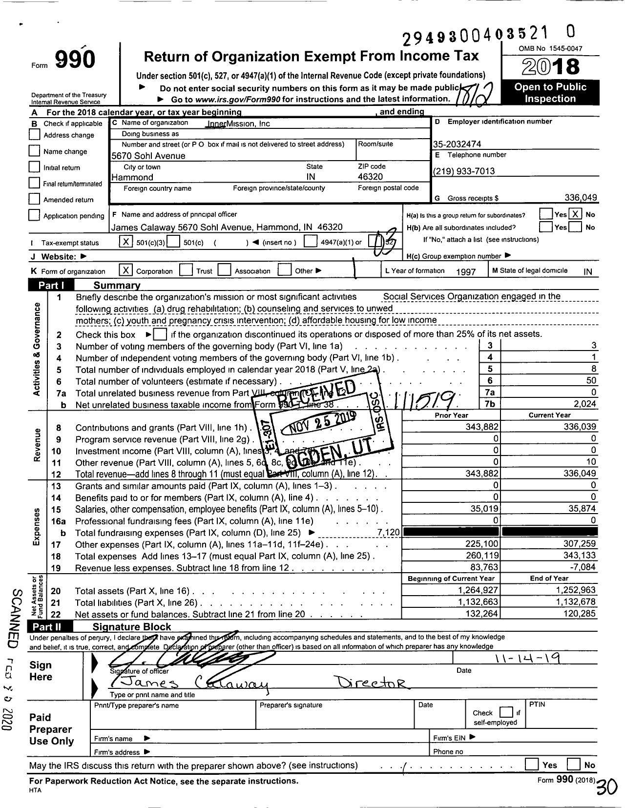 Image of first page of 2018 Form 990 for InnerMission