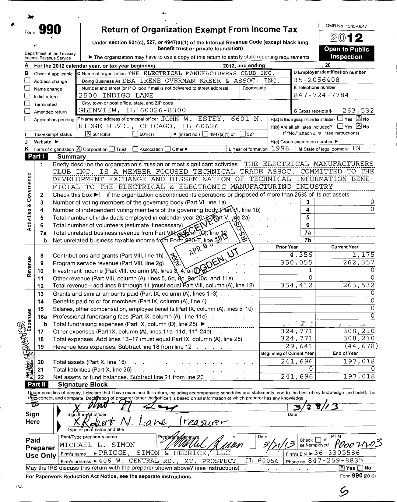 Image of first page of 2012 Form 990 for The Electrical Manufacturers Club