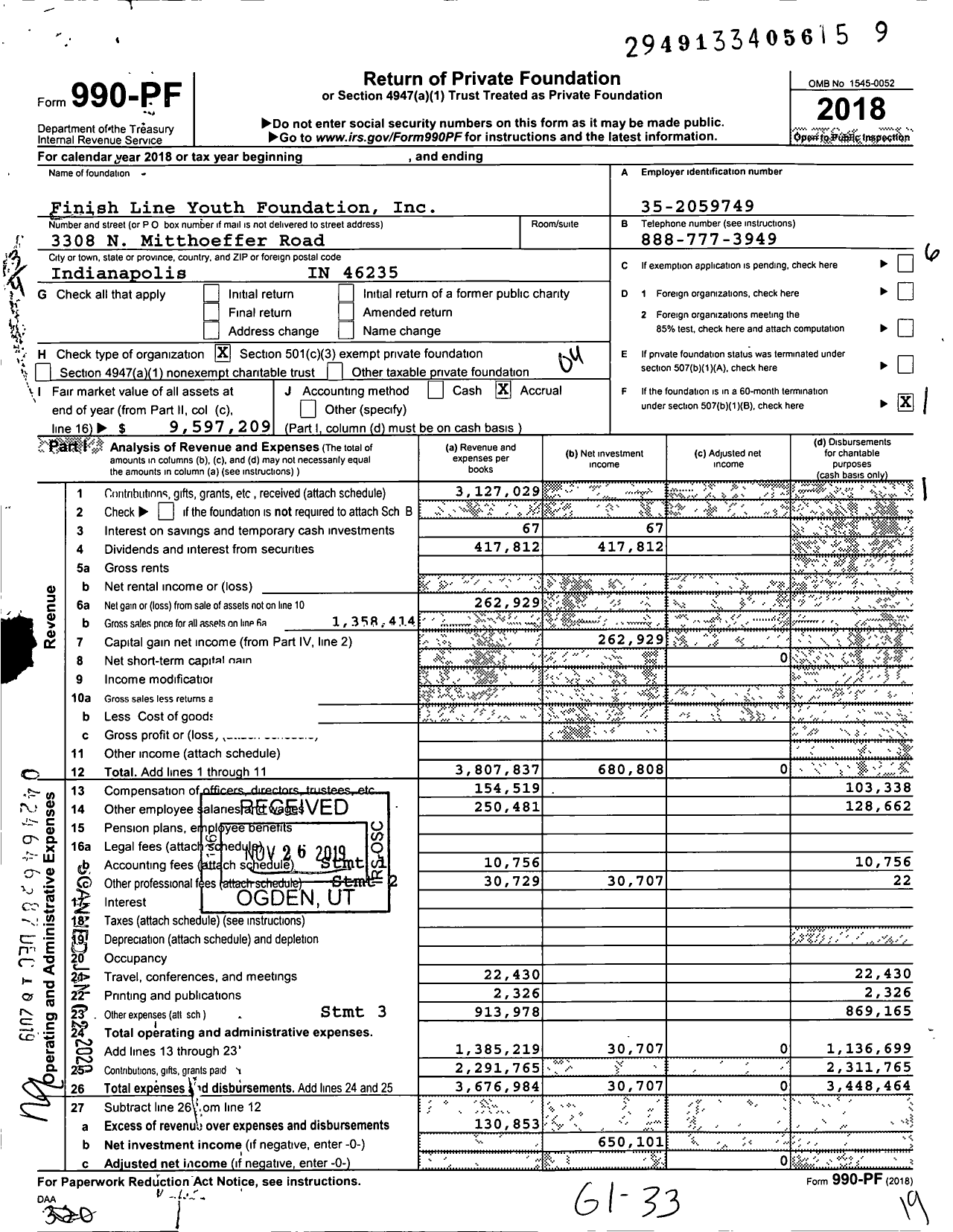 Image of first page of 2018 Form 990PF for Finish Line Youth Foundation