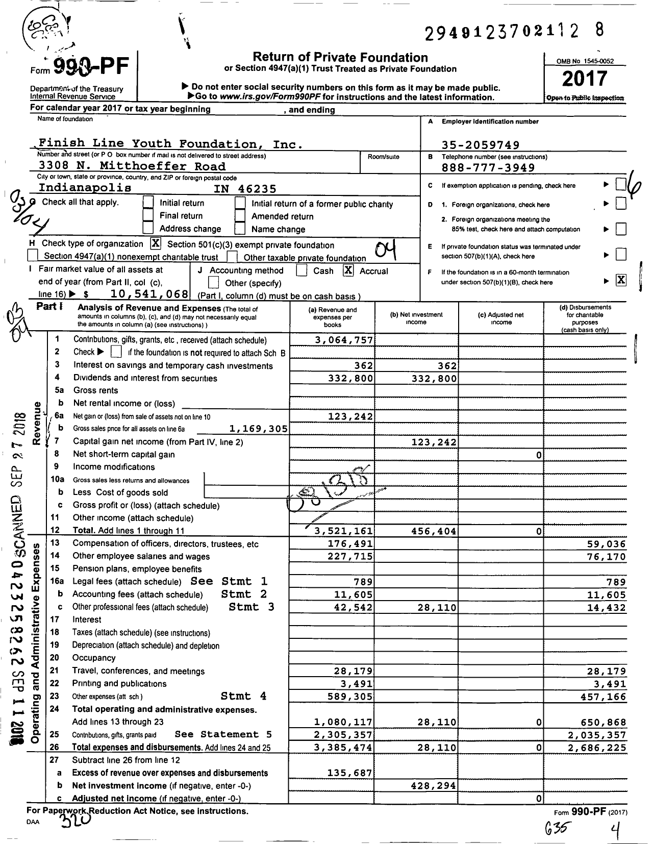 Image of first page of 2017 Form 990PF for Finish Line Youth Foundation