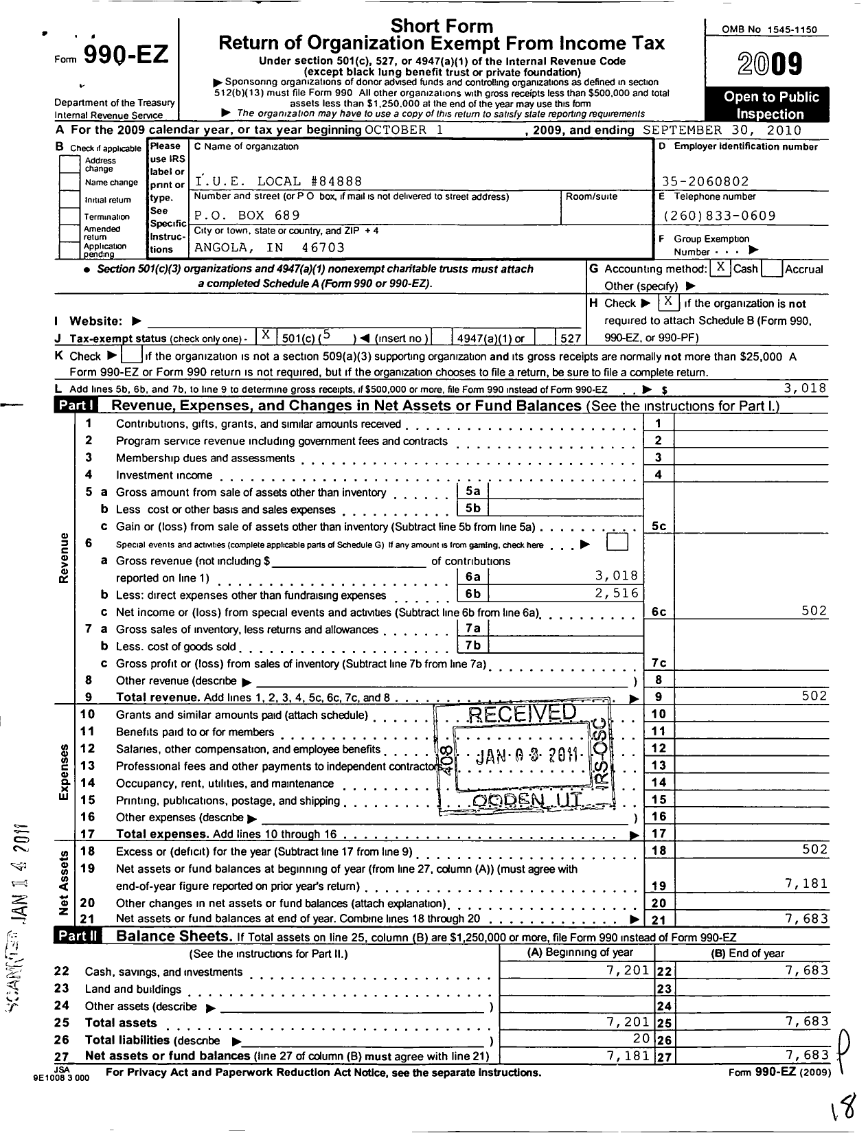 Image of first page of 2009 Form 990EO for Communications Workers of America - 84888 Local