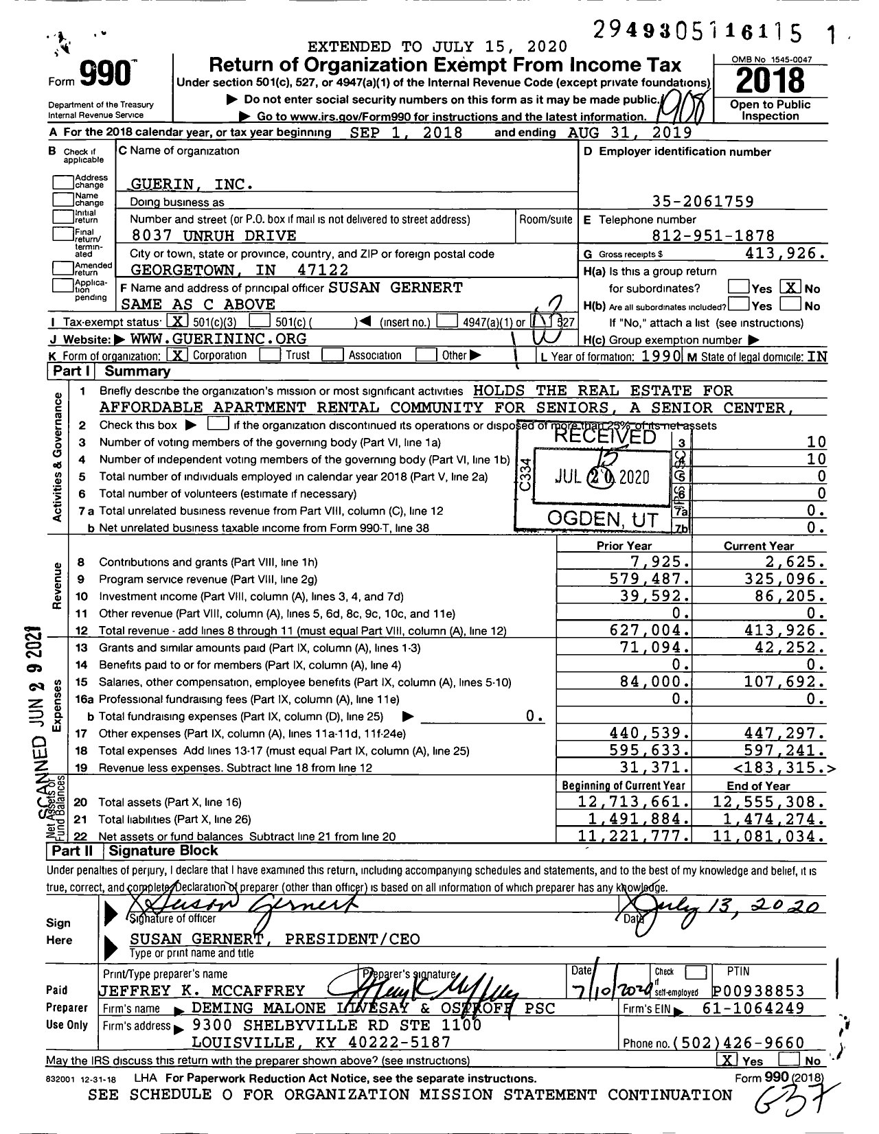 Image of first page of 2018 Form 990 for Guerin