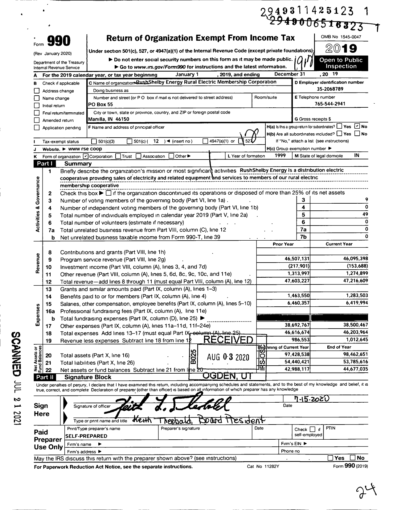 Image of first page of 2019 Form 990O for Rushshelby Energy Rural Electric Membership Corporation