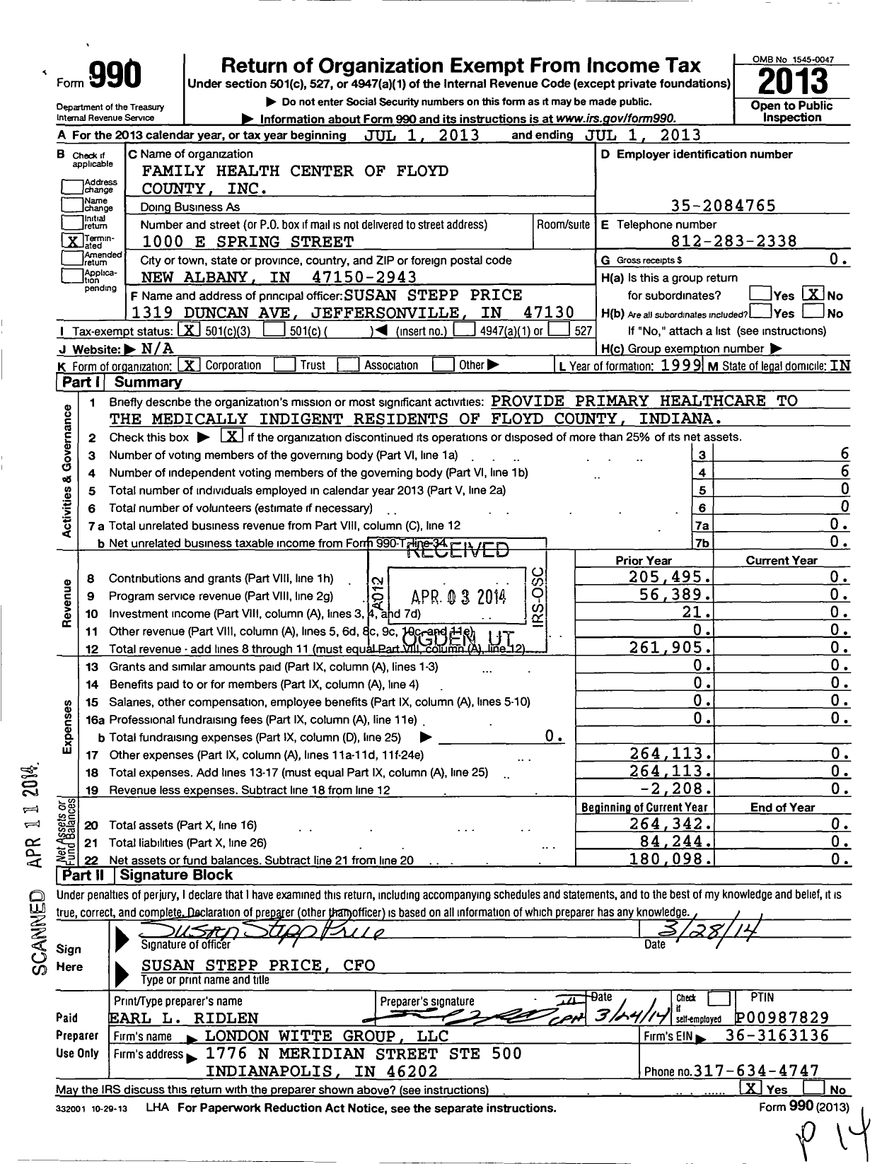 Image of first page of 2012 Form 990 for Family Health Center of Floyd County