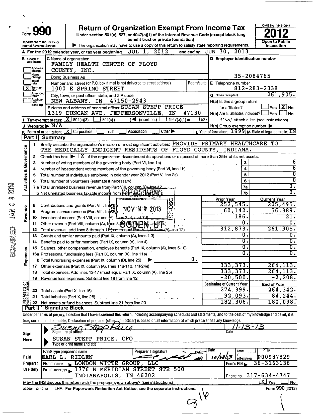 Image of first page of 2012 Form 990 for Family Health Center of Floyd County