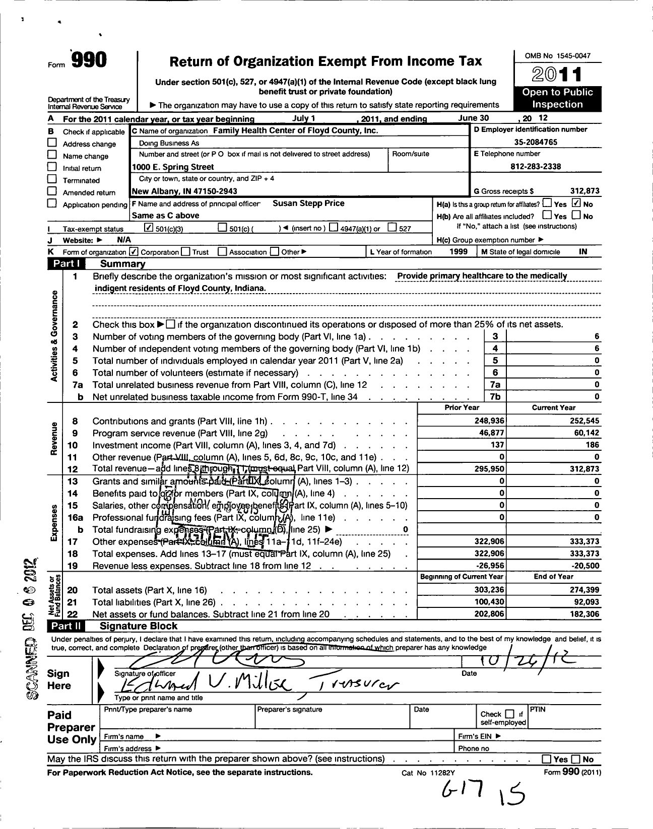 Image of first page of 2011 Form 990 for Family Health Center of Floyd County