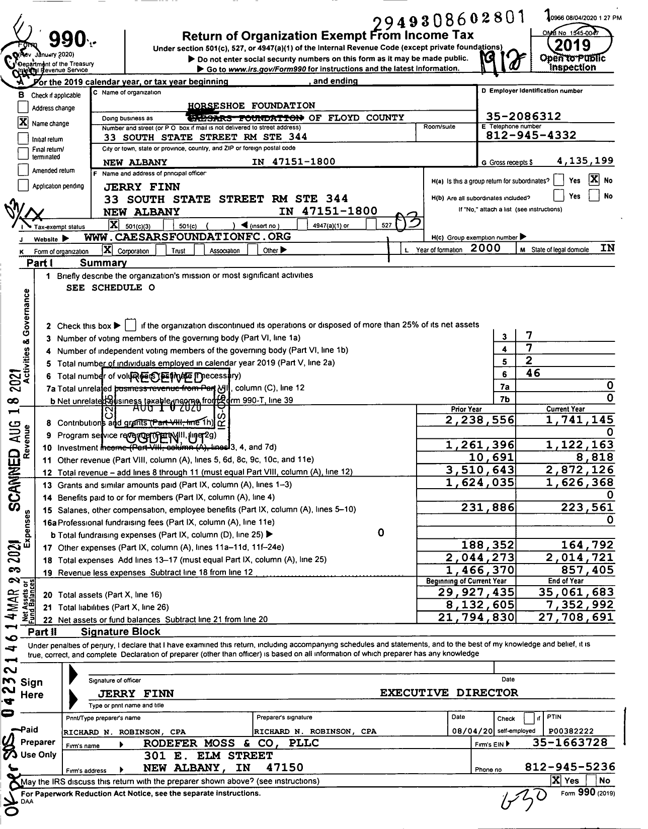 Image of first page of 2019 Form 990 for Caesars Foundation of Floyd County