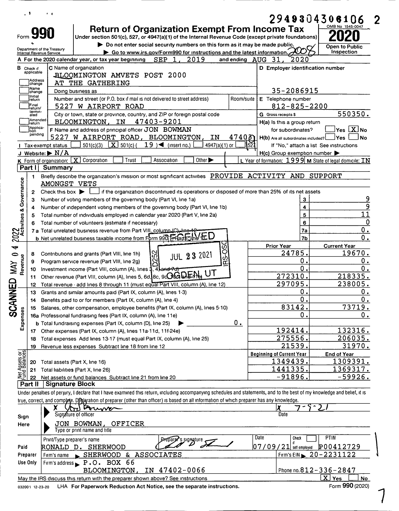 Image of first page of 2019 Form 990O for Amvets - 2000-in