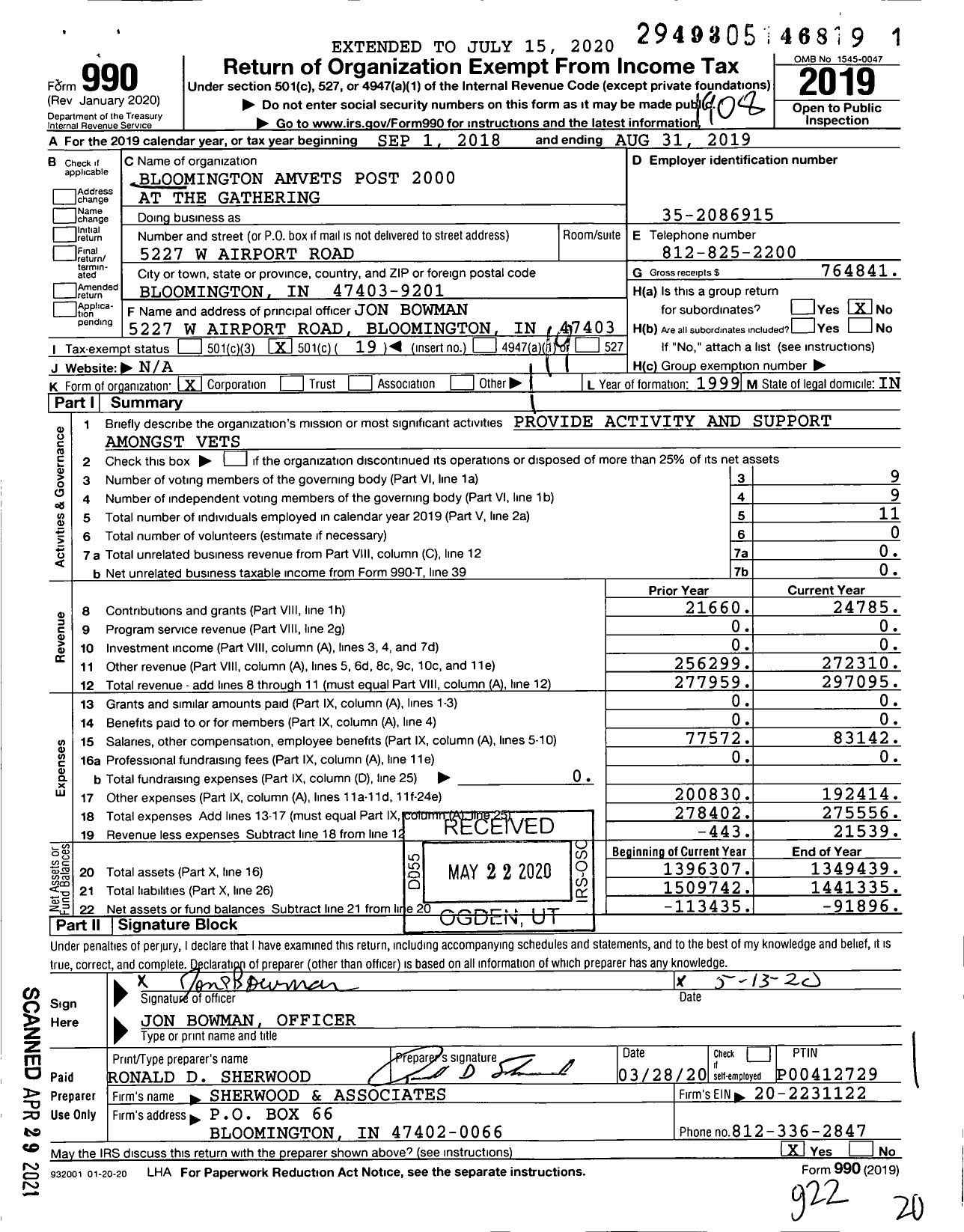 Image of first page of 2018 Form 990O for Amvets - 2000-in