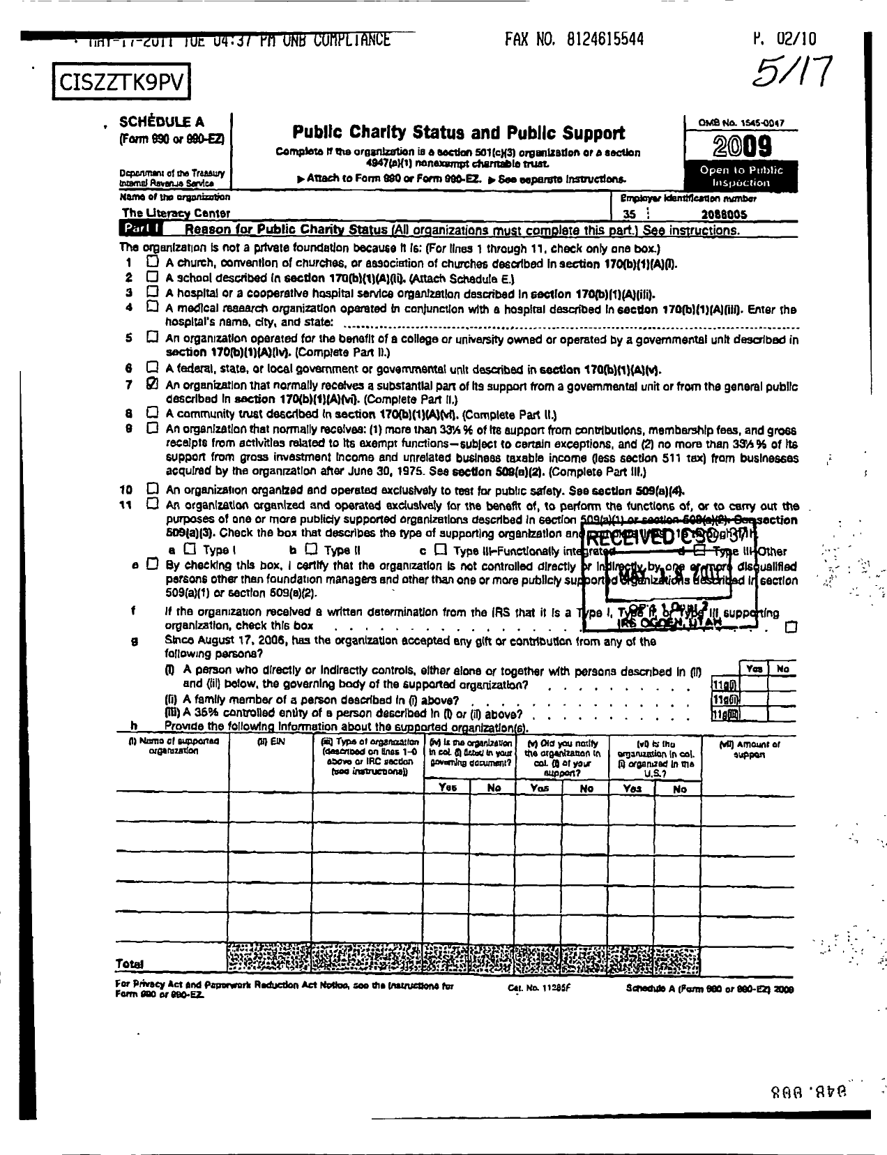 Image of first page of 2009 Form 990ER for The Literacy Center