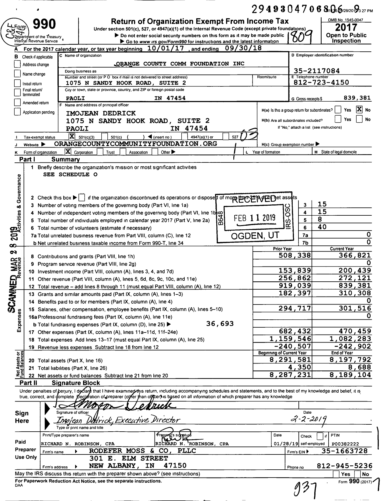 Image of first page of 2017 Form 990 for Orange County Community Foundation