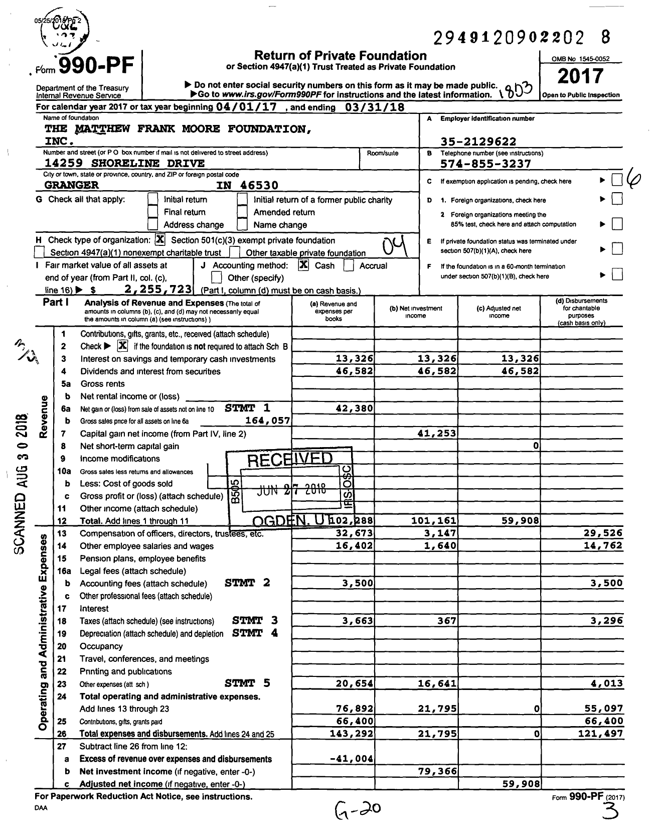 Image of first page of 2017 Form 990PF for The Matthew Frank Moore Foundation