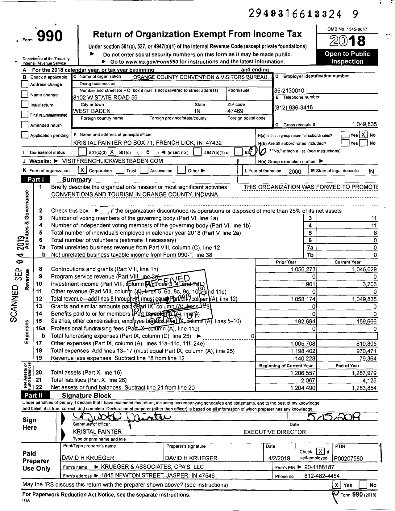 Image of first page of 2018 Form 990O for Orange County Convention and Visitors Bureau