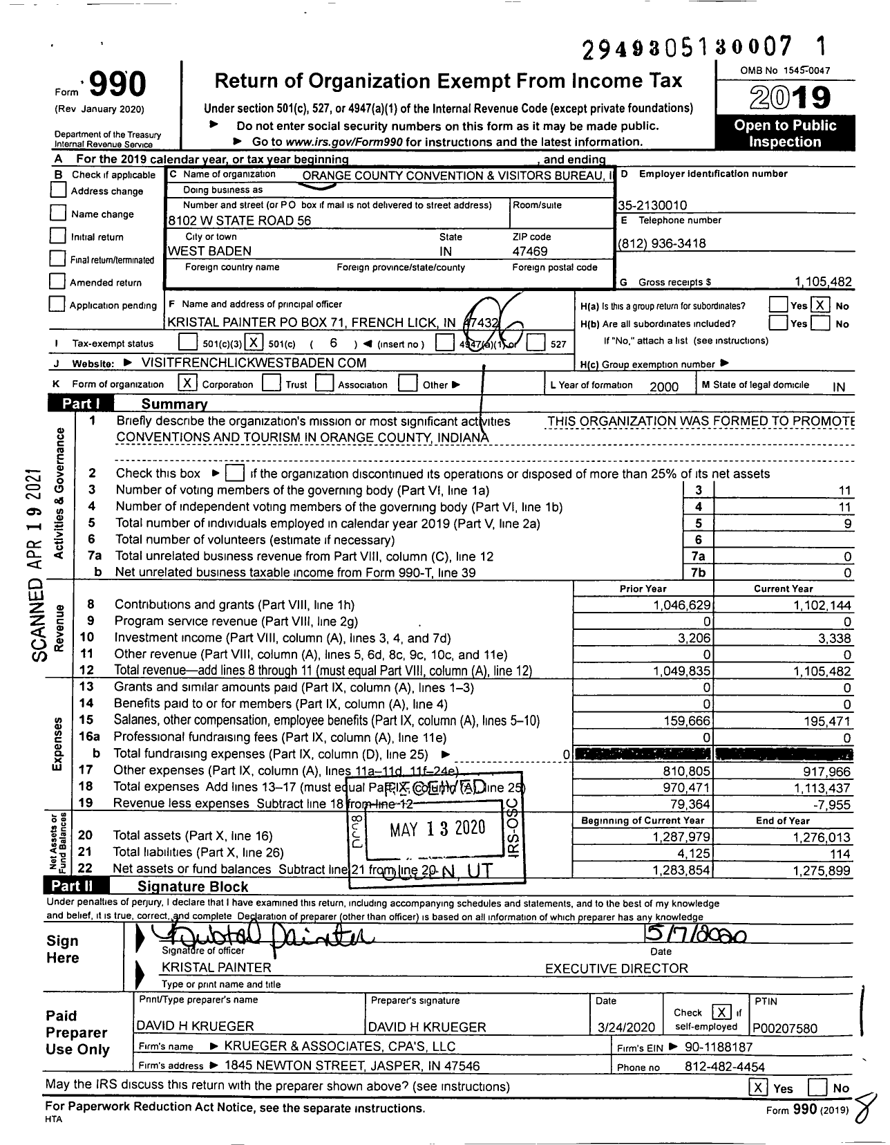 Image of first page of 2019 Form 990O for Orange County Convention and Visitors Bureau