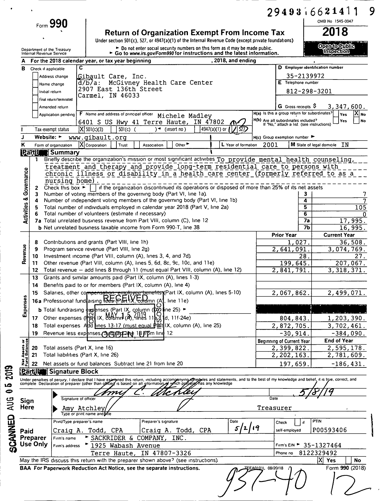 Image of first page of 2018 Form 990 for McGivney Health Care Center