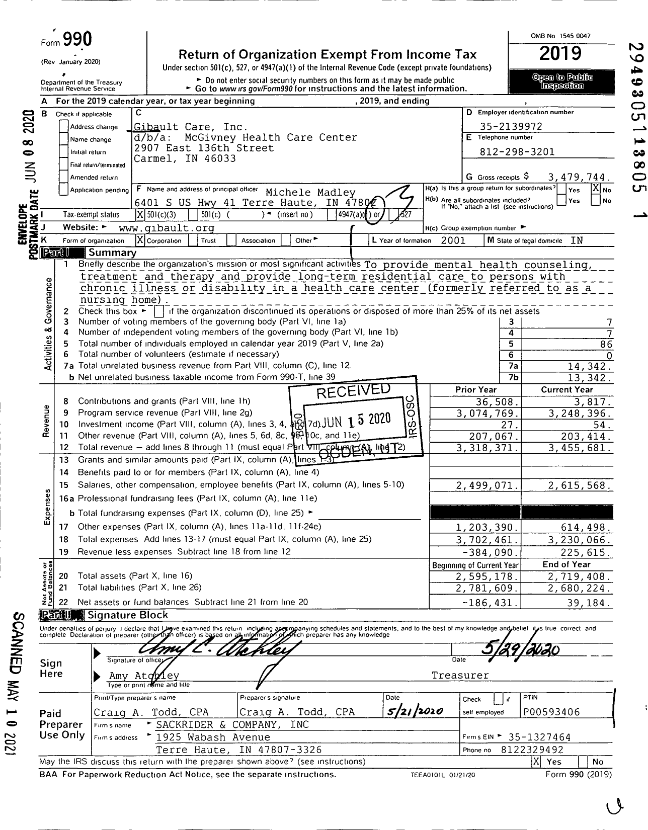 Image of first page of 2019 Form 990 for McGivney Health Care Center