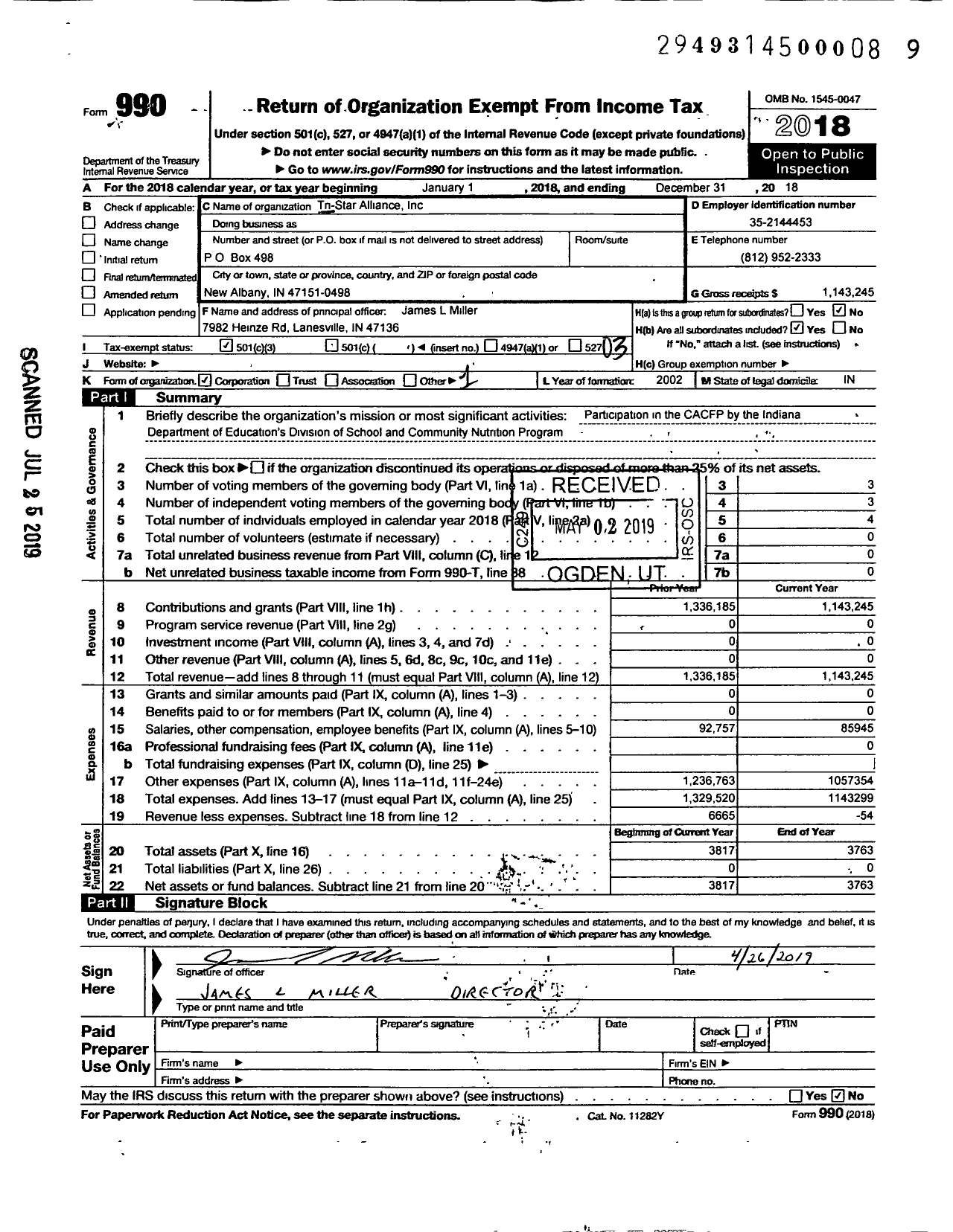 Image of first page of 2018 Form 990 for Tri-Star Alliance