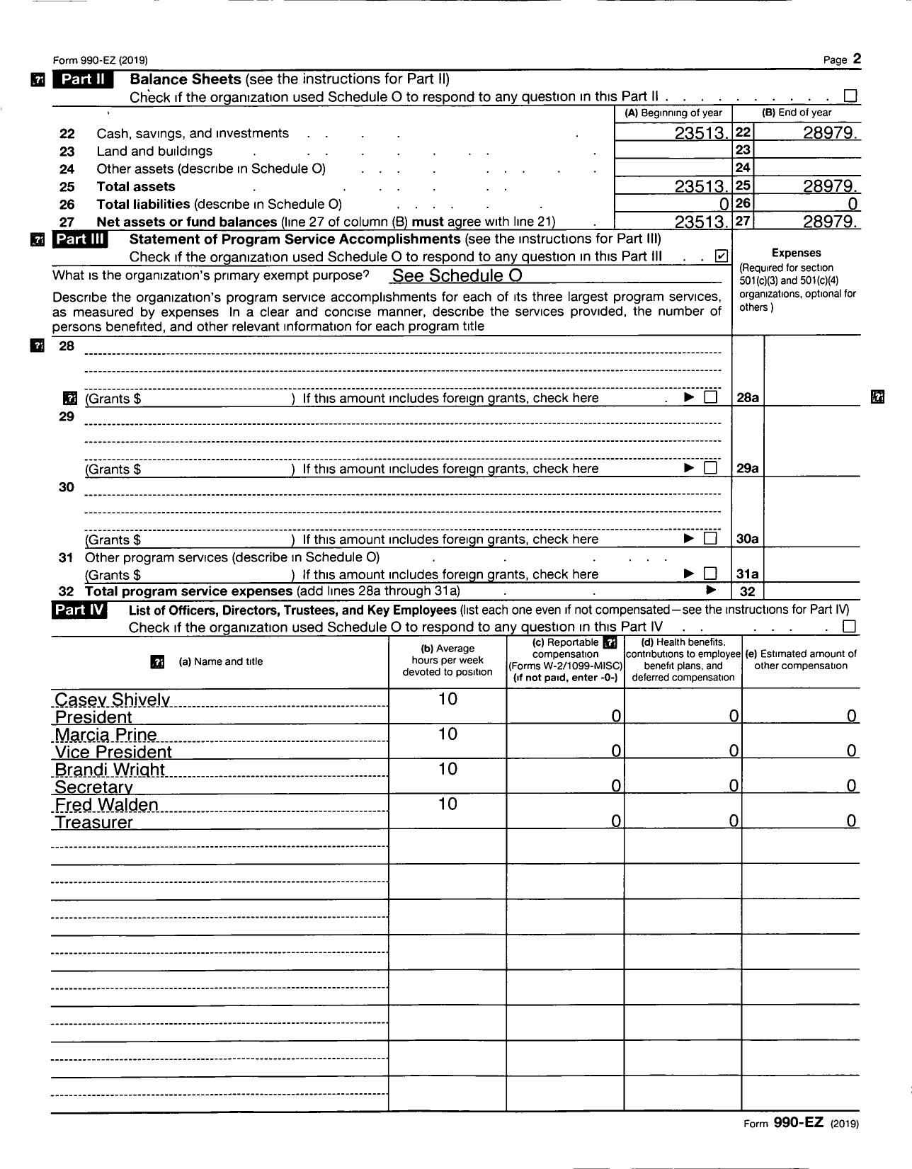 Image of first page of 2019 Form 990EZ for Owen Valley Band and Guard Boosters