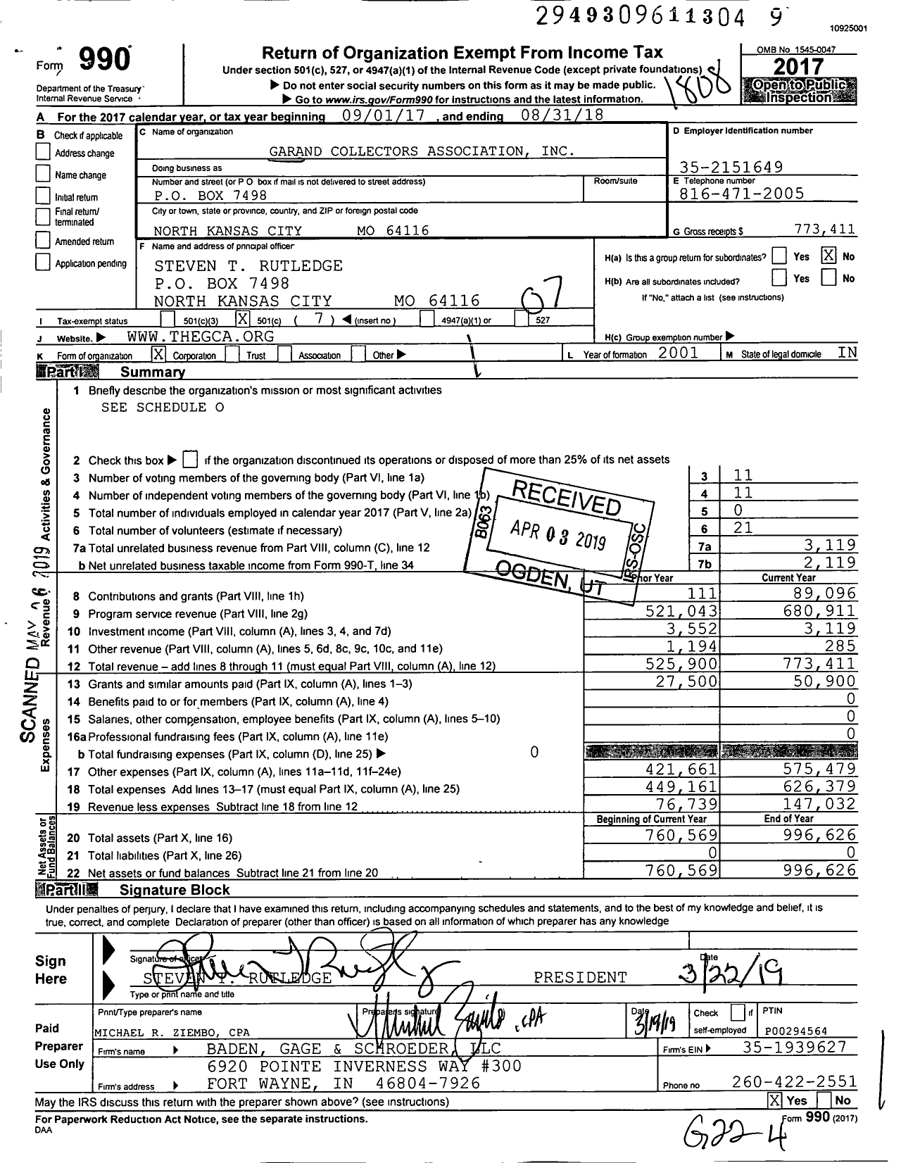 Image of first page of 2017 Form 990O for The Garand Collectors Association