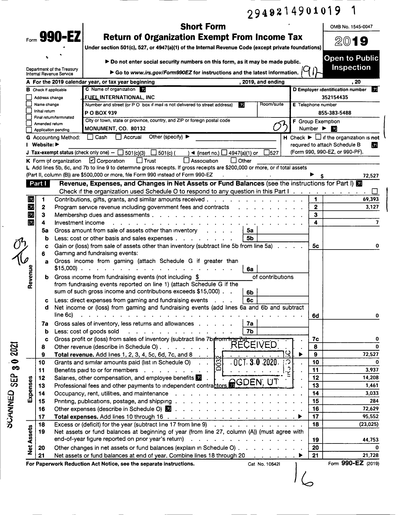 Image of first page of 2019 Form 990EZ for Fuel International