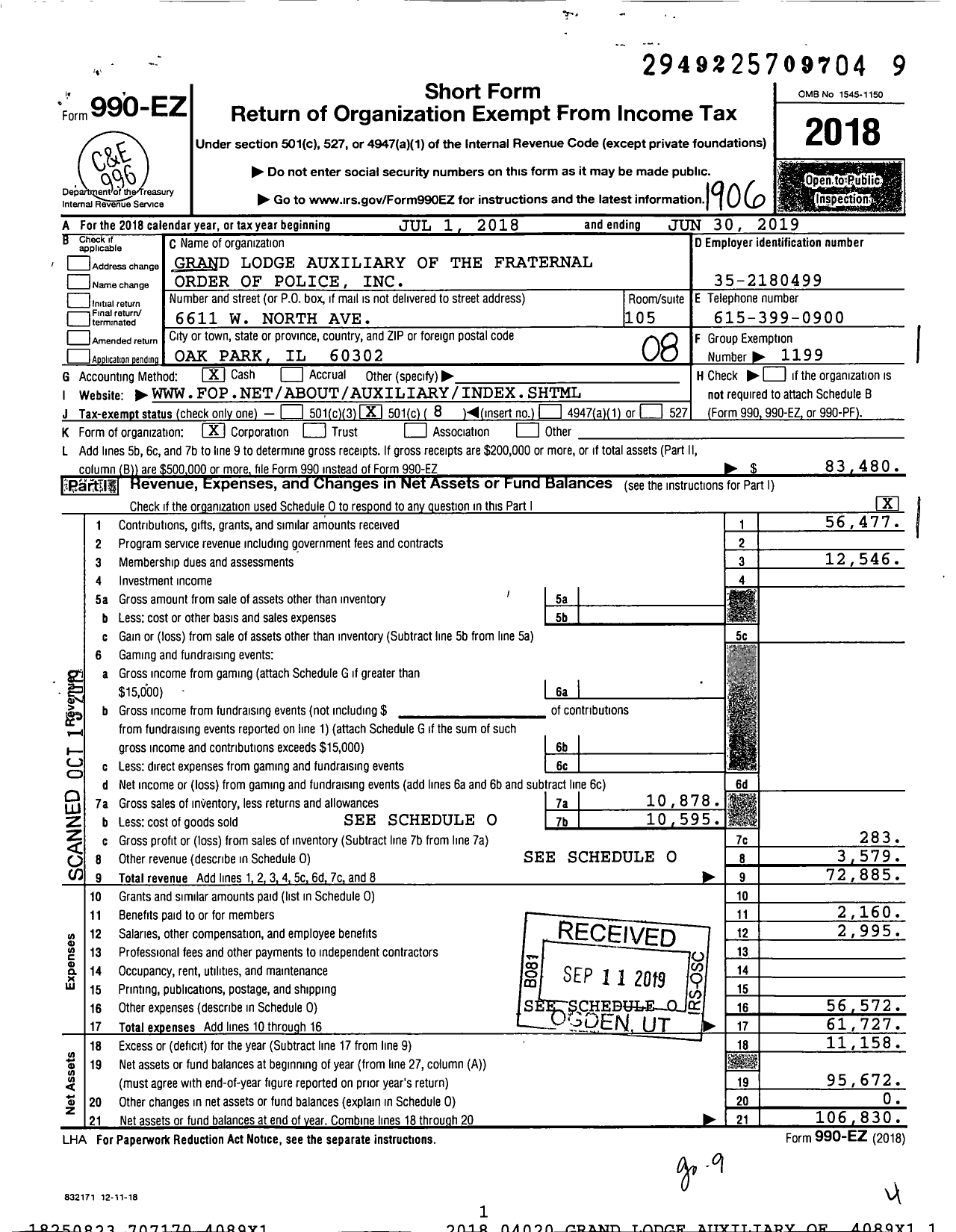 Image of first page of 2018 Form 990EO for Fraternal Order of Police - Grand Lodge Auxiliary