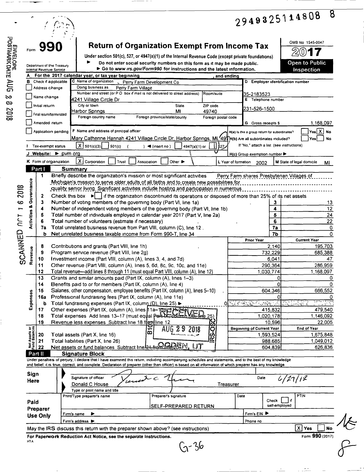 Image of first page of 2017 Form 990 for Perry Farm Village