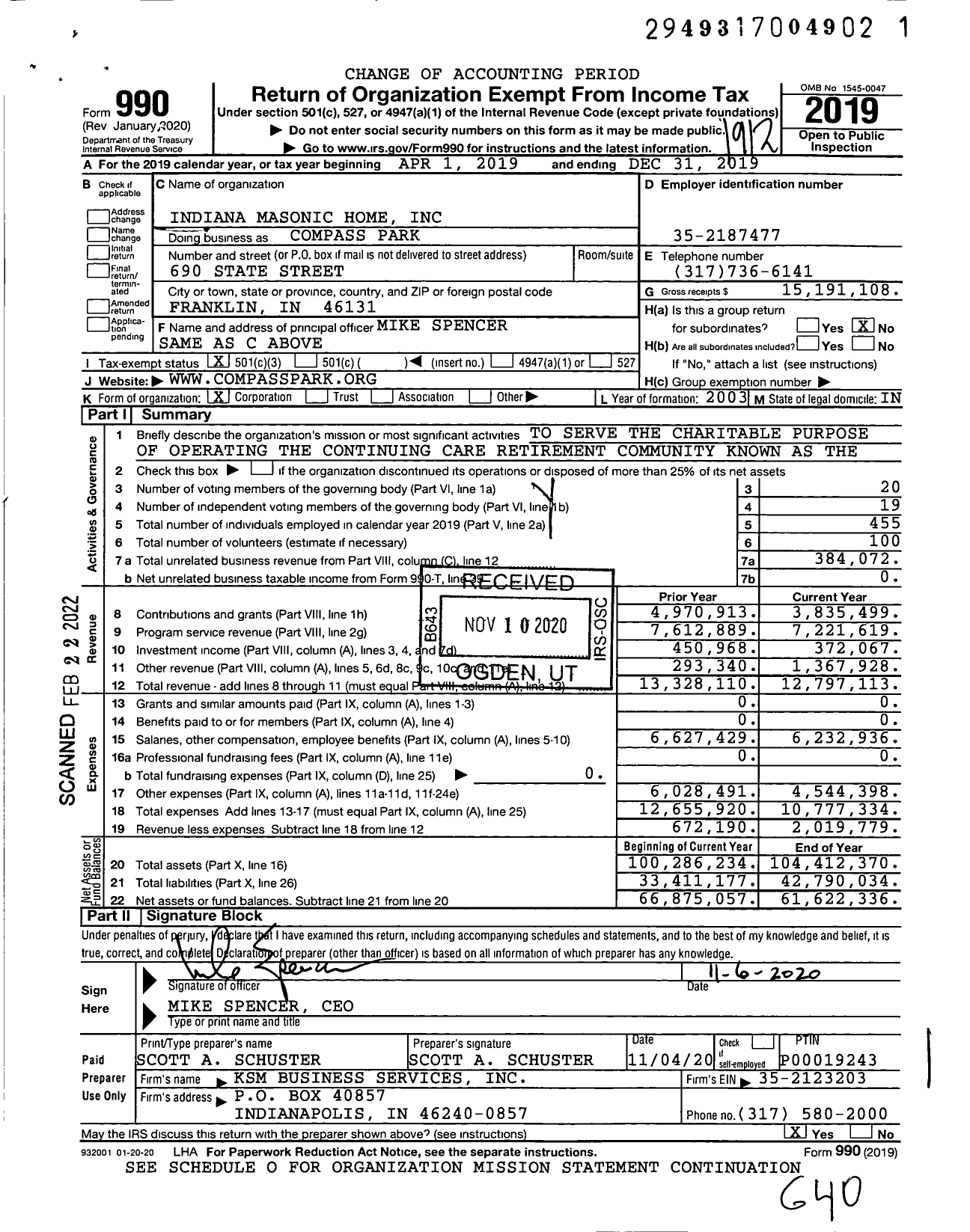 Image of first page of 2019 Form 990 for Compass Park