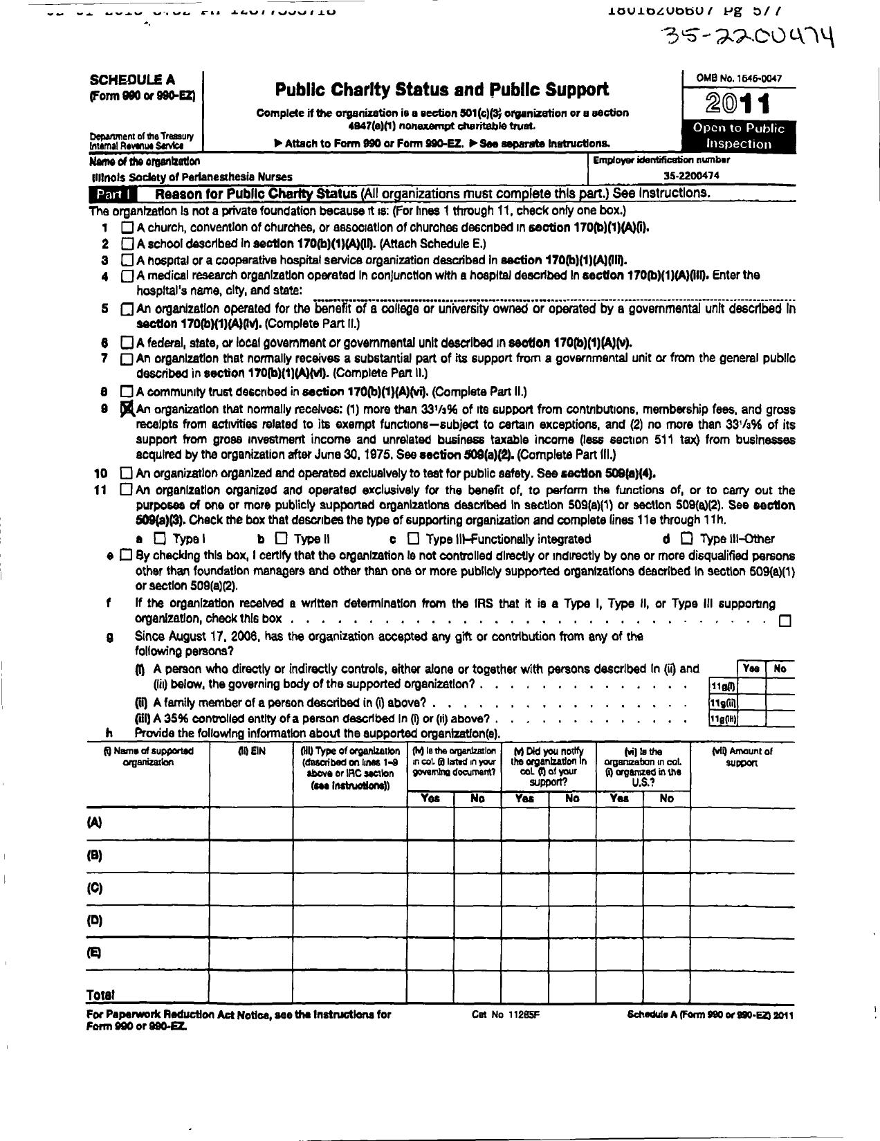 Image of first page of 2011 Form 990ER for Illinois Society of Perianesthesia Nurses